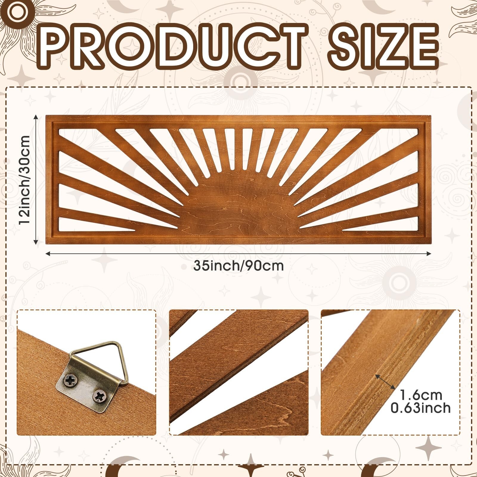 Burbell Wood Sunset Wall Art Long Horizontal Wall Art Decor Boho Sun Wall Art…