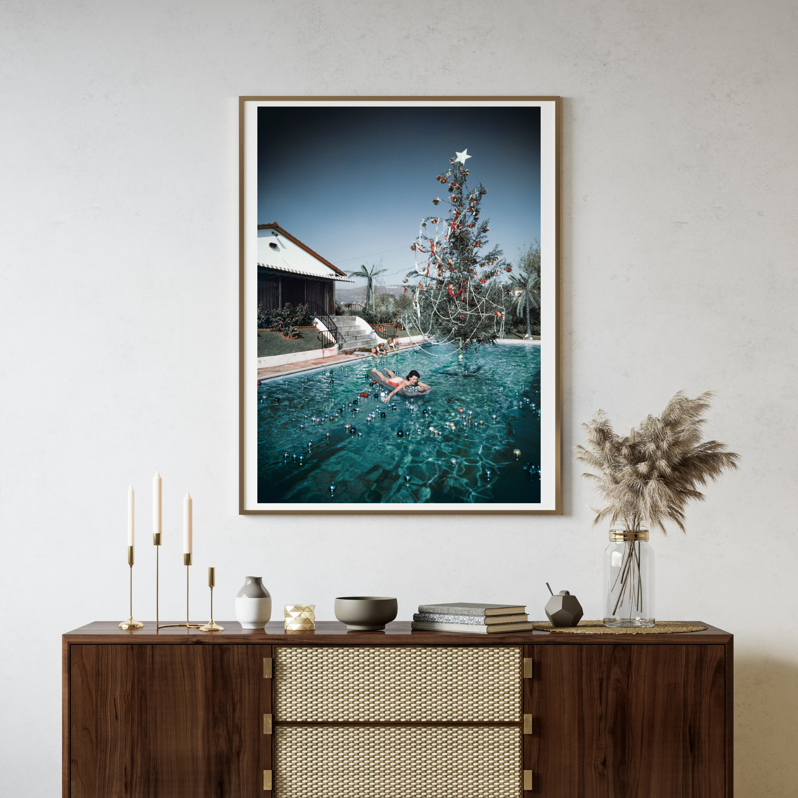 Slim Aarons Christmas Swim Poster Vintage Holiday Photography Canvas Wall Art