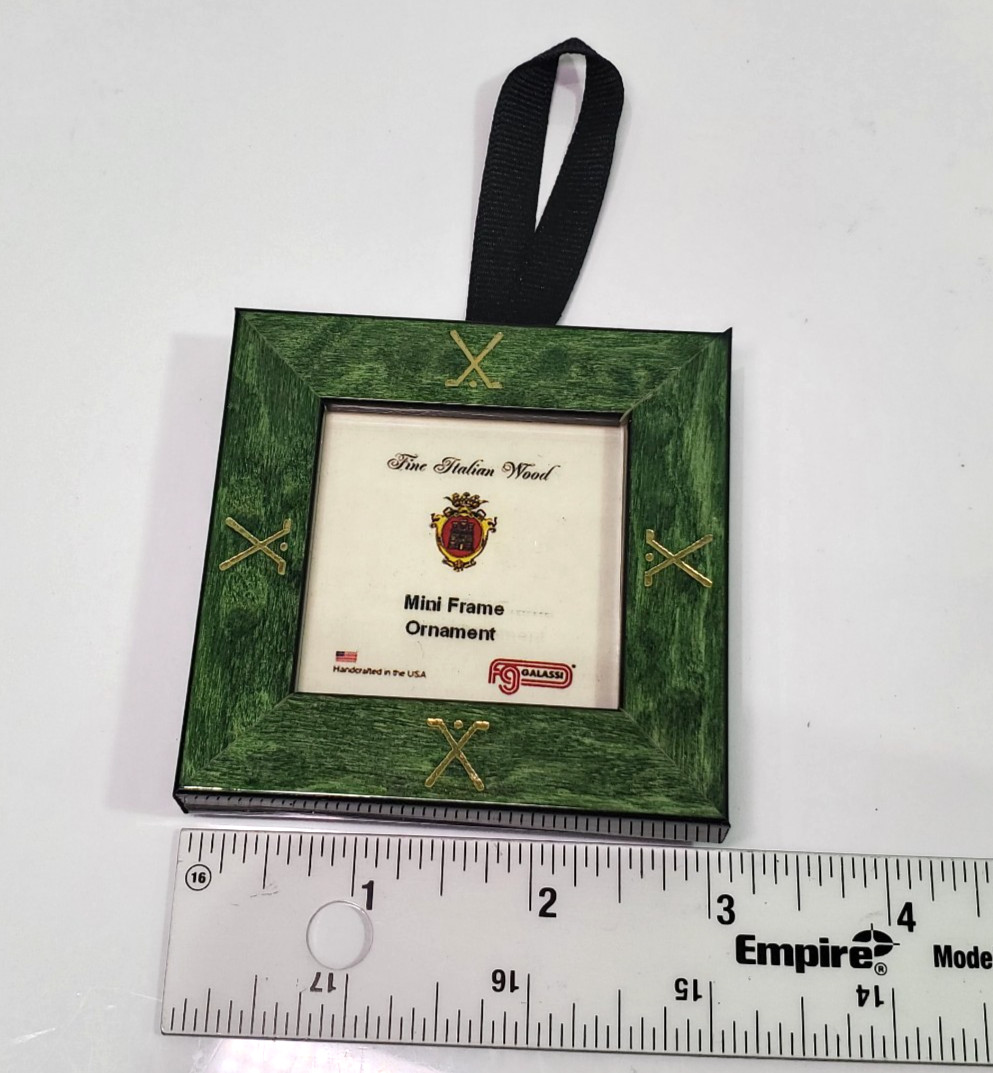 Galassi Mini GOLF HOCKEY Frame Ornament Fine Italian Wood Green Gold 2×2″ Pic