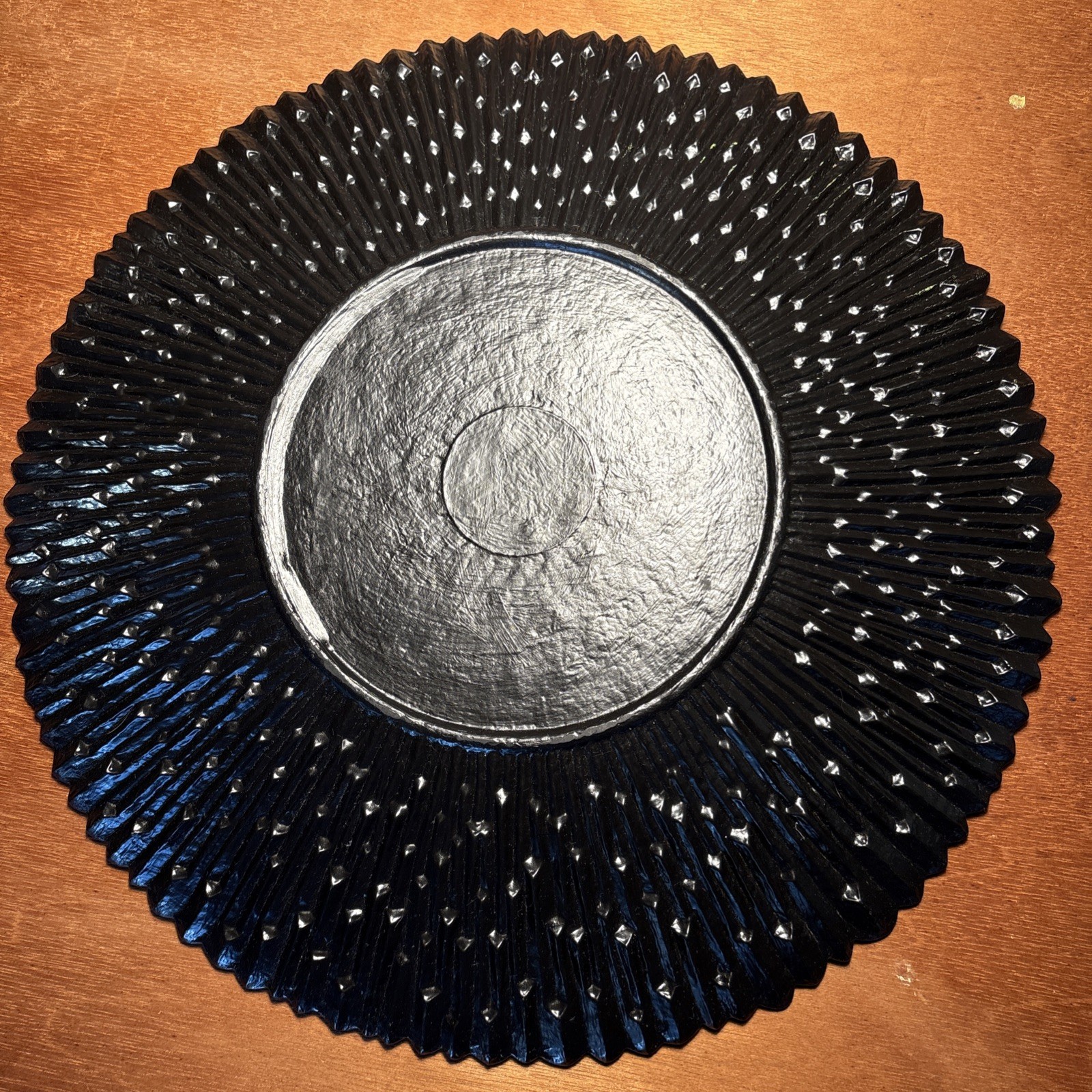 Black Art Glass Reef Decorative Charger Plate Large 14” Heavy Art Deco Modern