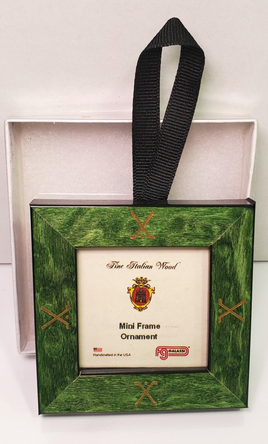 Galassi Mini GOLF HOCKEY Frame Ornament Fine Italian Wood Green Gold 2×2″ Pic