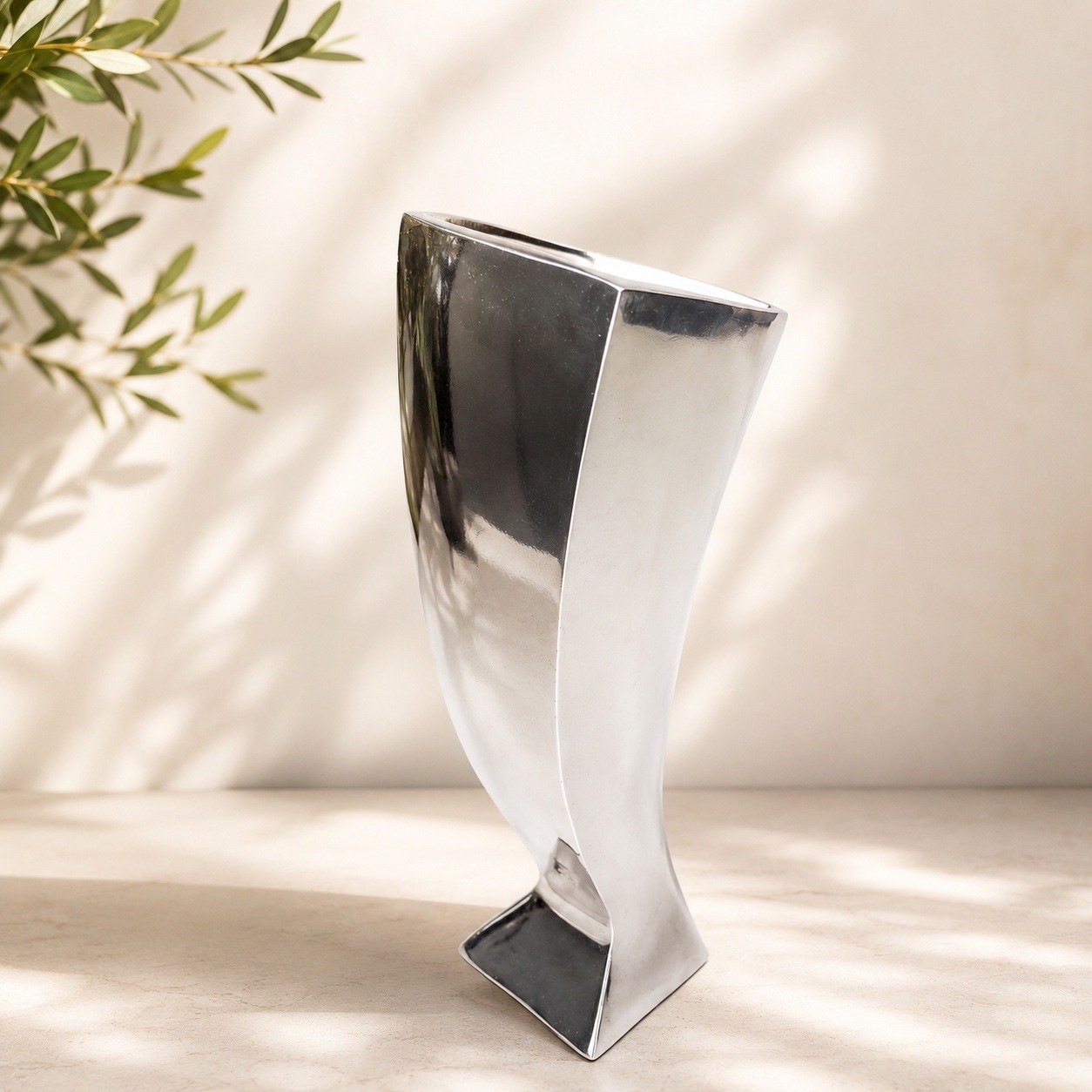 Modernist Cast Aluminum Vase Sculptural Geometric Silver Decor India Modernist