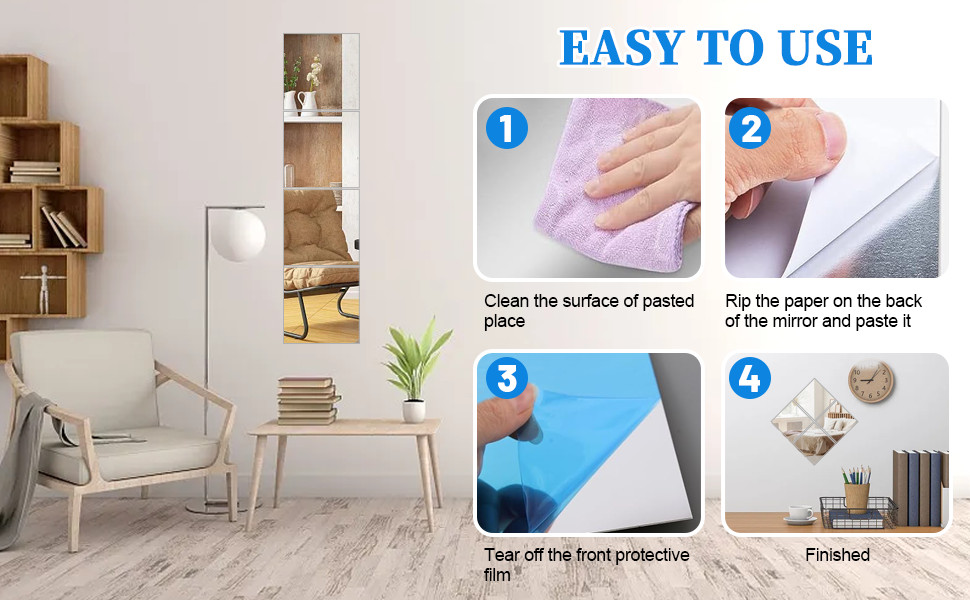 8×6 Inches Self Adhesive Acrylic Mirror Tiles 0.2mm Waterproof Flexible