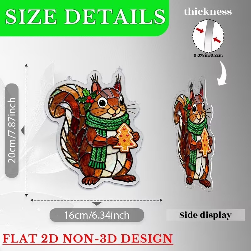 2D Flat Acrylic WINTER SQUIRRELL Window Hanger sun catcher 7.8″