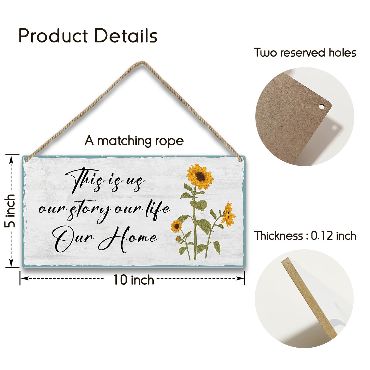HOUSPEAK Wooden Sign, Rustic Wall Art, 10 x 5 x 0.1 inches, White, multicolor