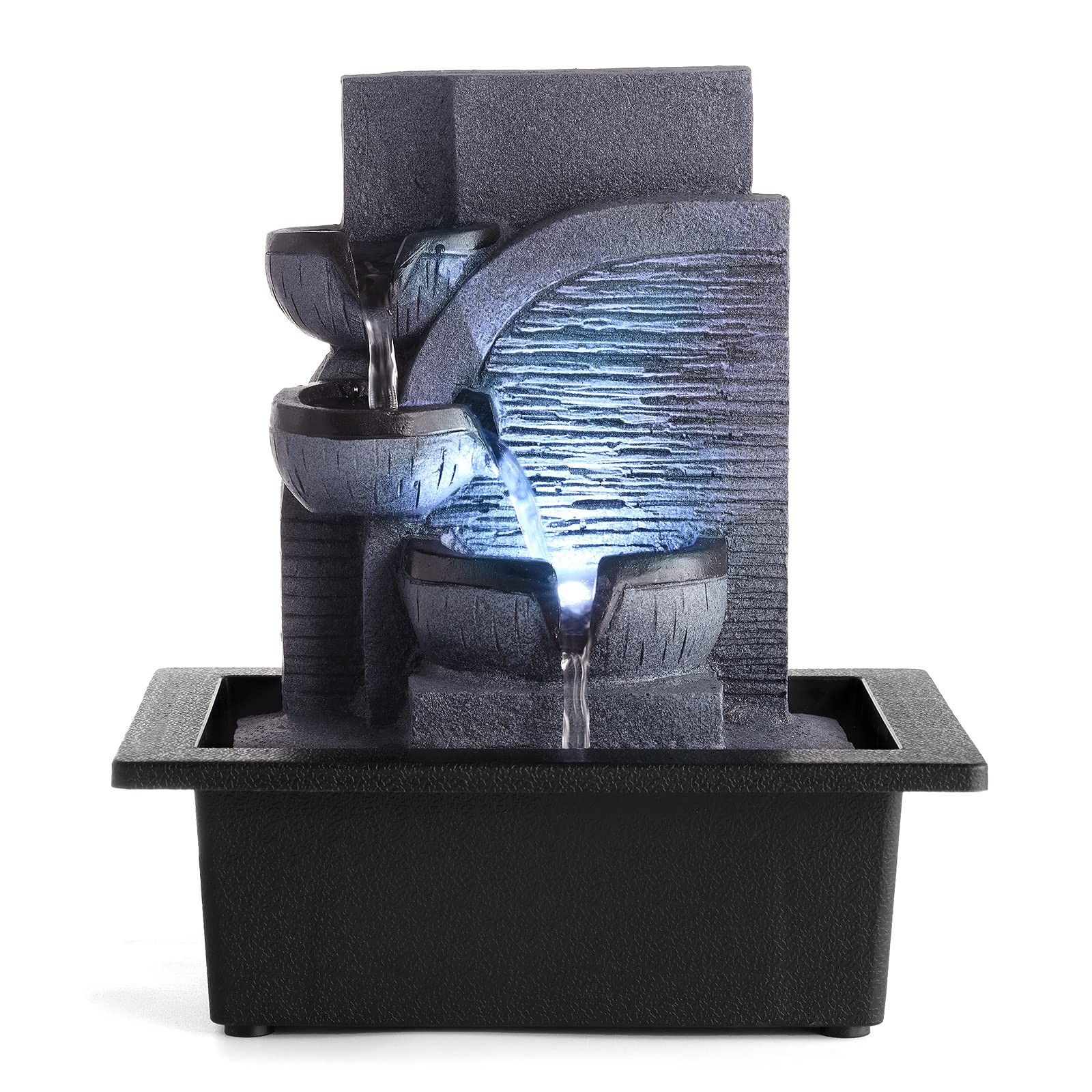 WICHEMI Tabletop Water Fountain with LED Lights Indoor Waterfall Fountains Relax