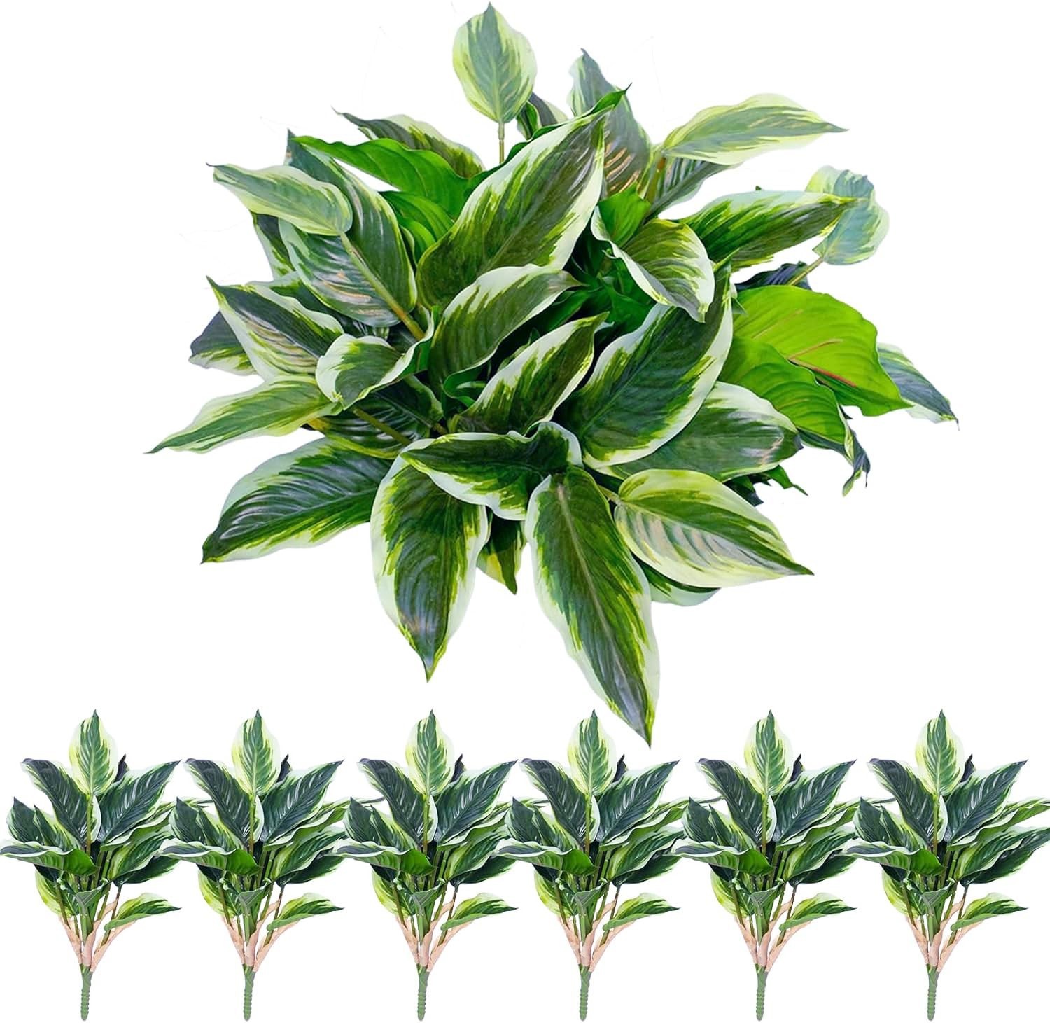 6PCS UV Resistant Artificial Tropical Plants – 15.75″ Faux Green Hostas for Indo
