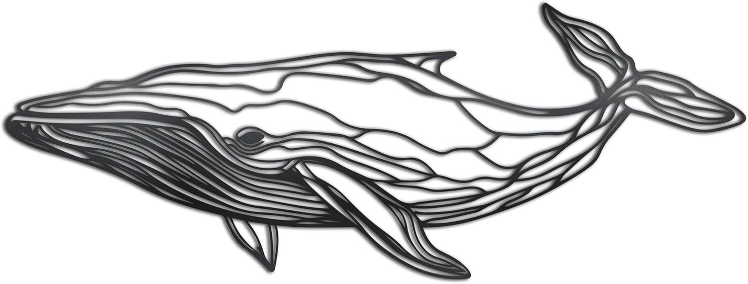 Black Whale Line Metal Wall Decor Whale Line Metal Wall Art Metal Whale Sculp…