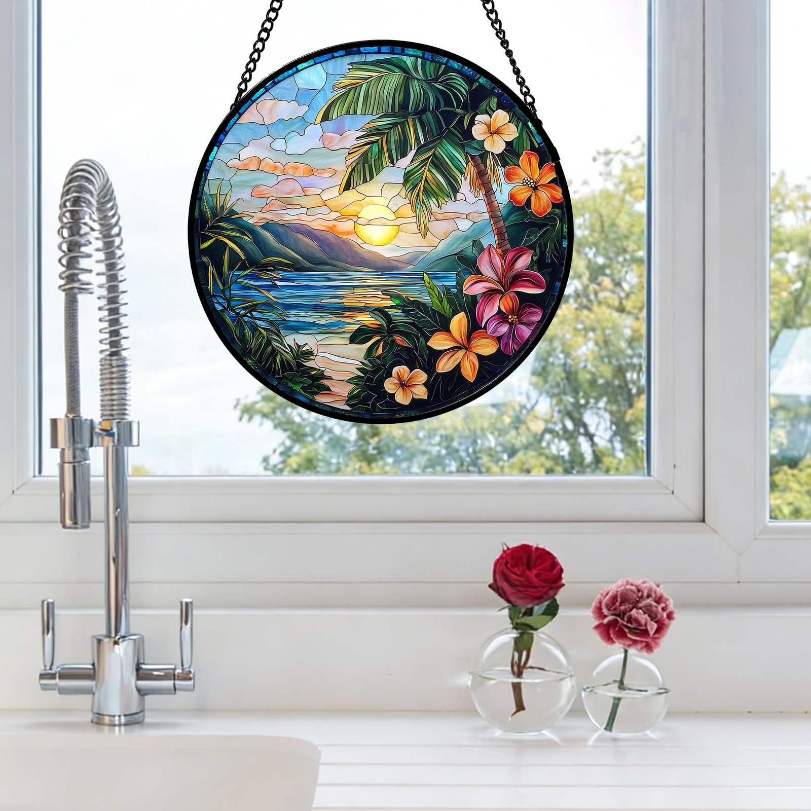 Colorful Stained Glass Suncatcher for Home Decor, Gifts for All Occasions 9.8 in