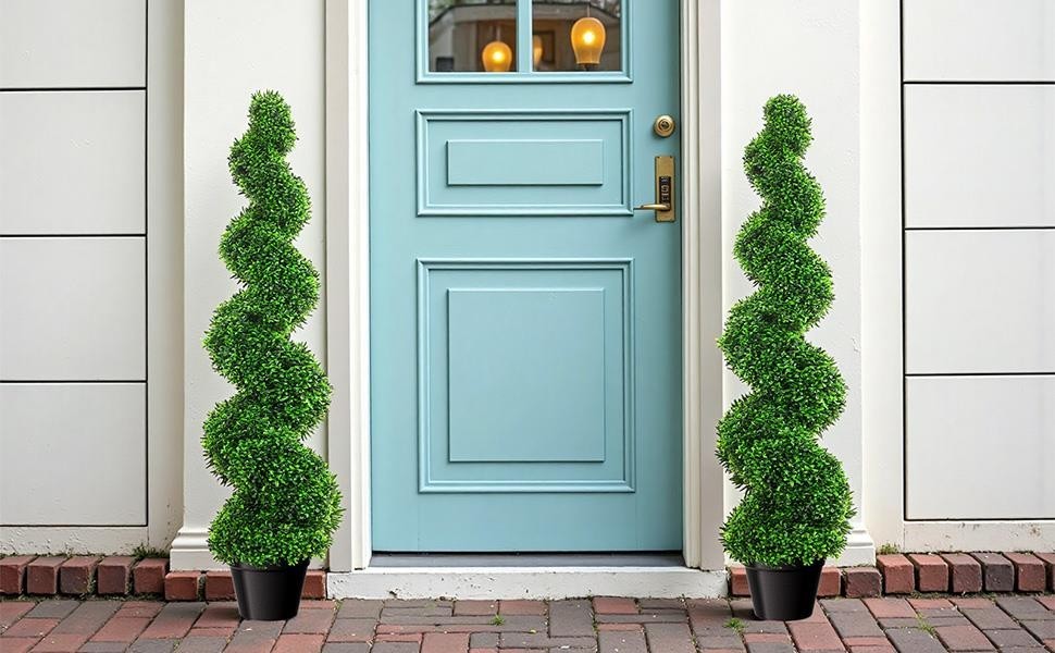 2PCS 3.5FT Artificial Boxwood Spiral Topiary Trees PE Artificial Plants Indoor