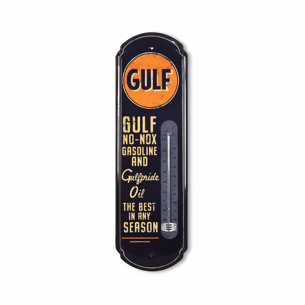 Gulf Vintage Thermometer Metal Wall Sign Garage Man Cave Retro Gas Station Decor