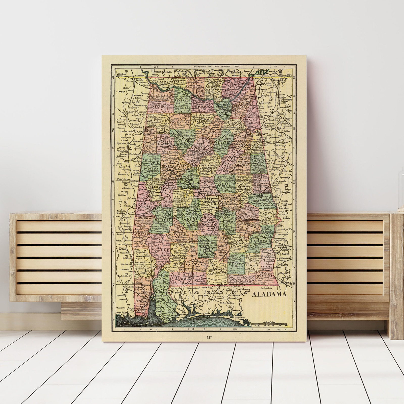 Old Map of Alabama 1909 – Vintage Alabama Art