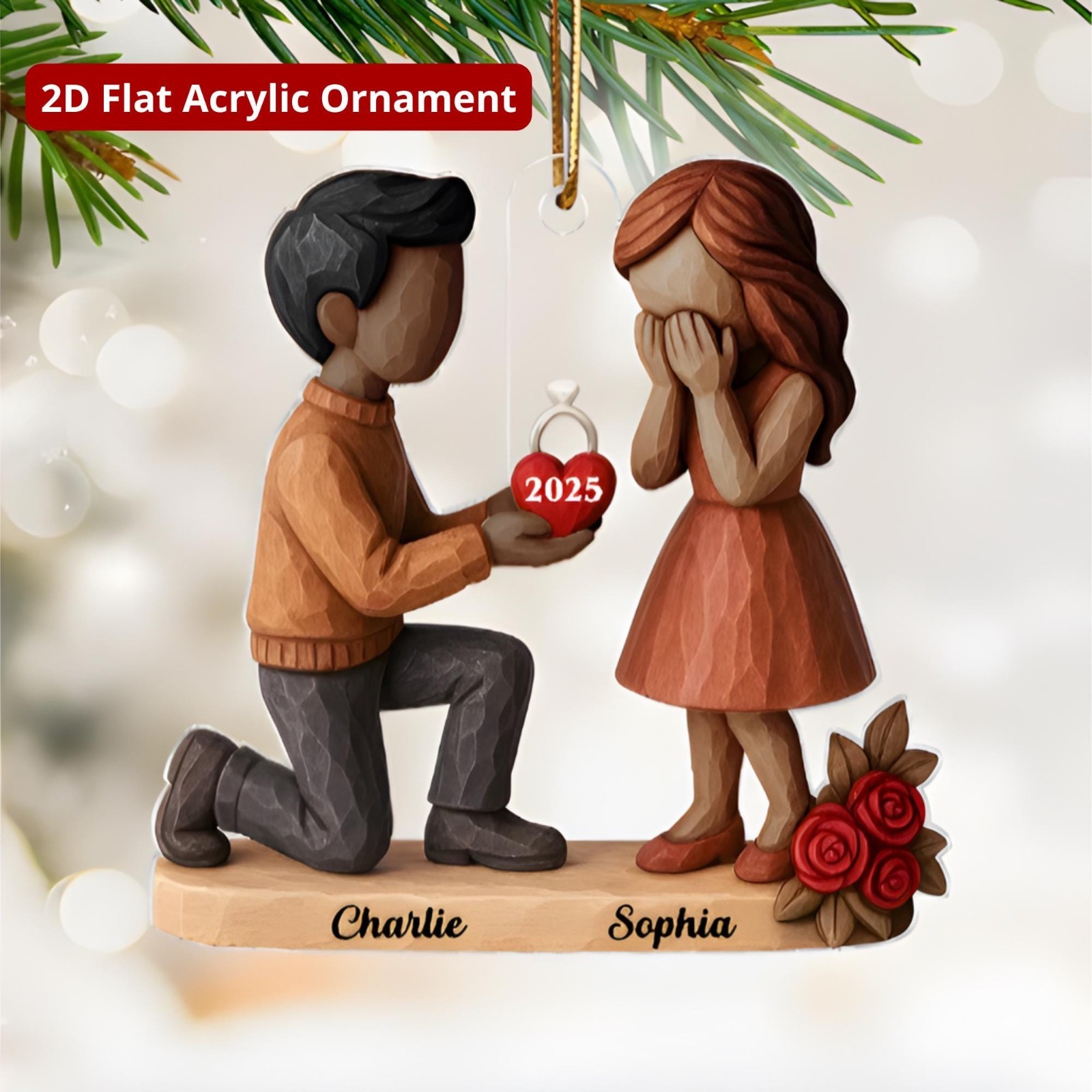Custom “She Said Yes” Proposal Ornament – Personalized Couple Engagement Gift