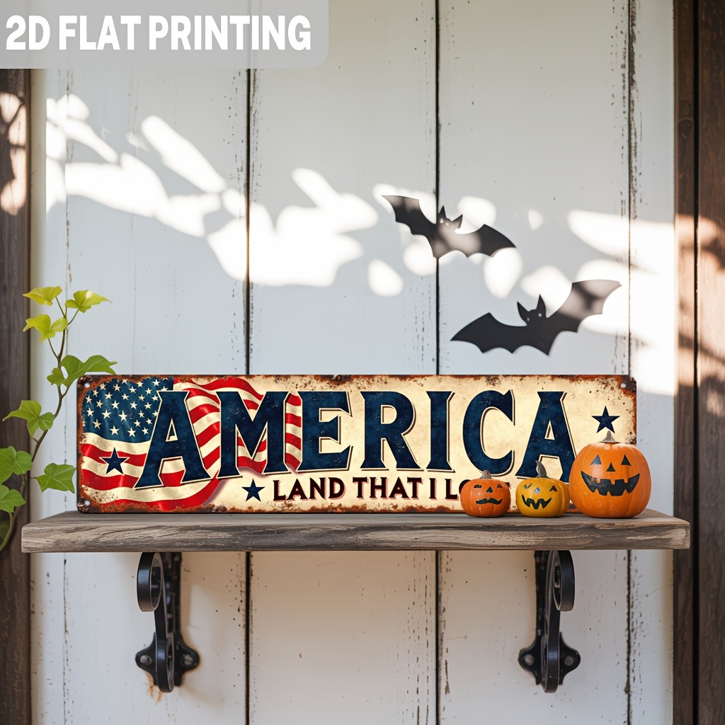 America Land That I Love US Flag Patriotic Vintage Metal Sign Wall Decor Plaque
