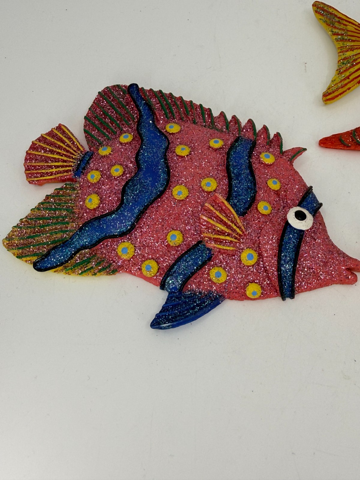3 Vtg TROPICAL FISH DECOR Sparkle Glitter Fish Wall Art Wall Hanging Beach House