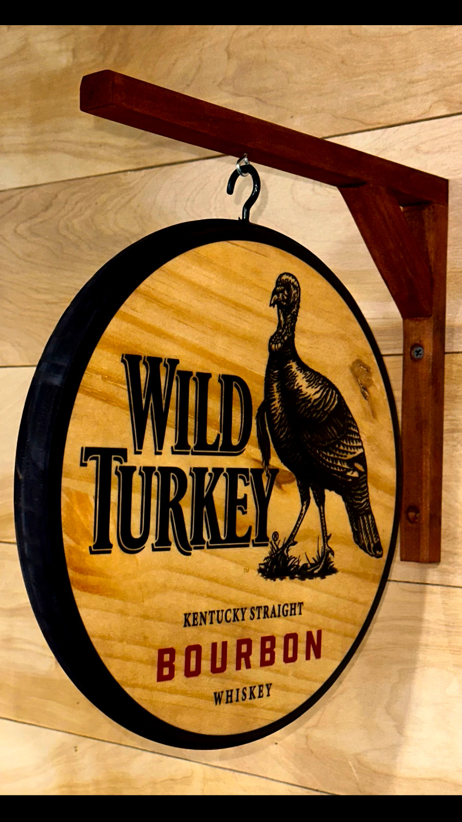 Wild Turkey Bourbon Double Sided Wood Pub Sign – 12 inch diameter