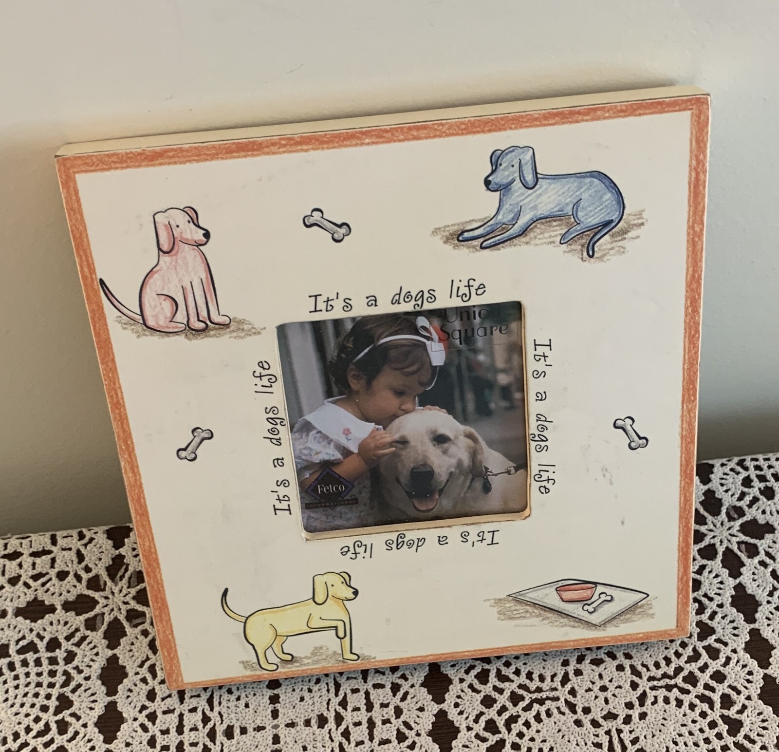 Fetco Its A Dogs Life Photo Frame Wooden 6 x 6 In Holds 2.5 In Photo Easel Back