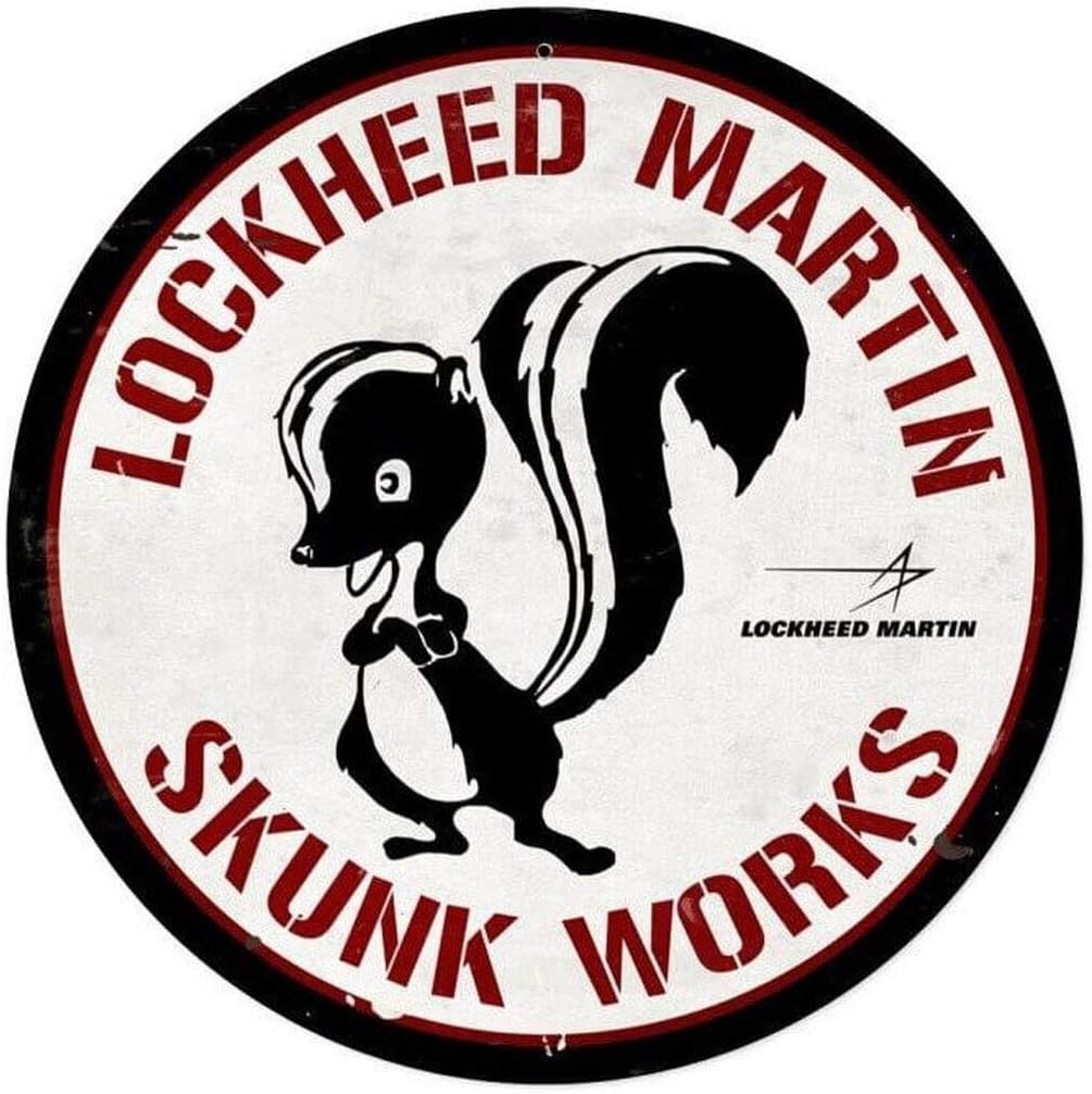 Lockheed Martin Skunk Works Round Metal Sign Vintage Skunk Mascot Tin Wall Decor