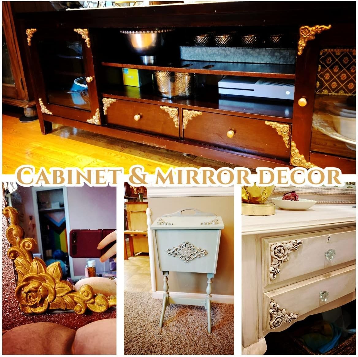 4Pcs Wood Appliques & Onlays for Furniture, 3.15″ x 3.15″8x8cm, Handmade Carv…