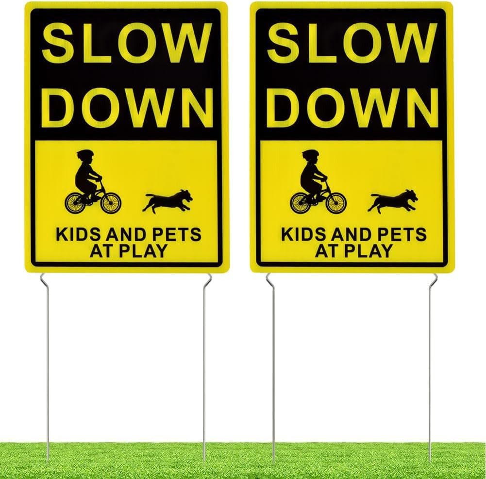 2 Pack Kids & Pets at Play Yard Signs 16×12 Metal Stakes Safety Double Sided