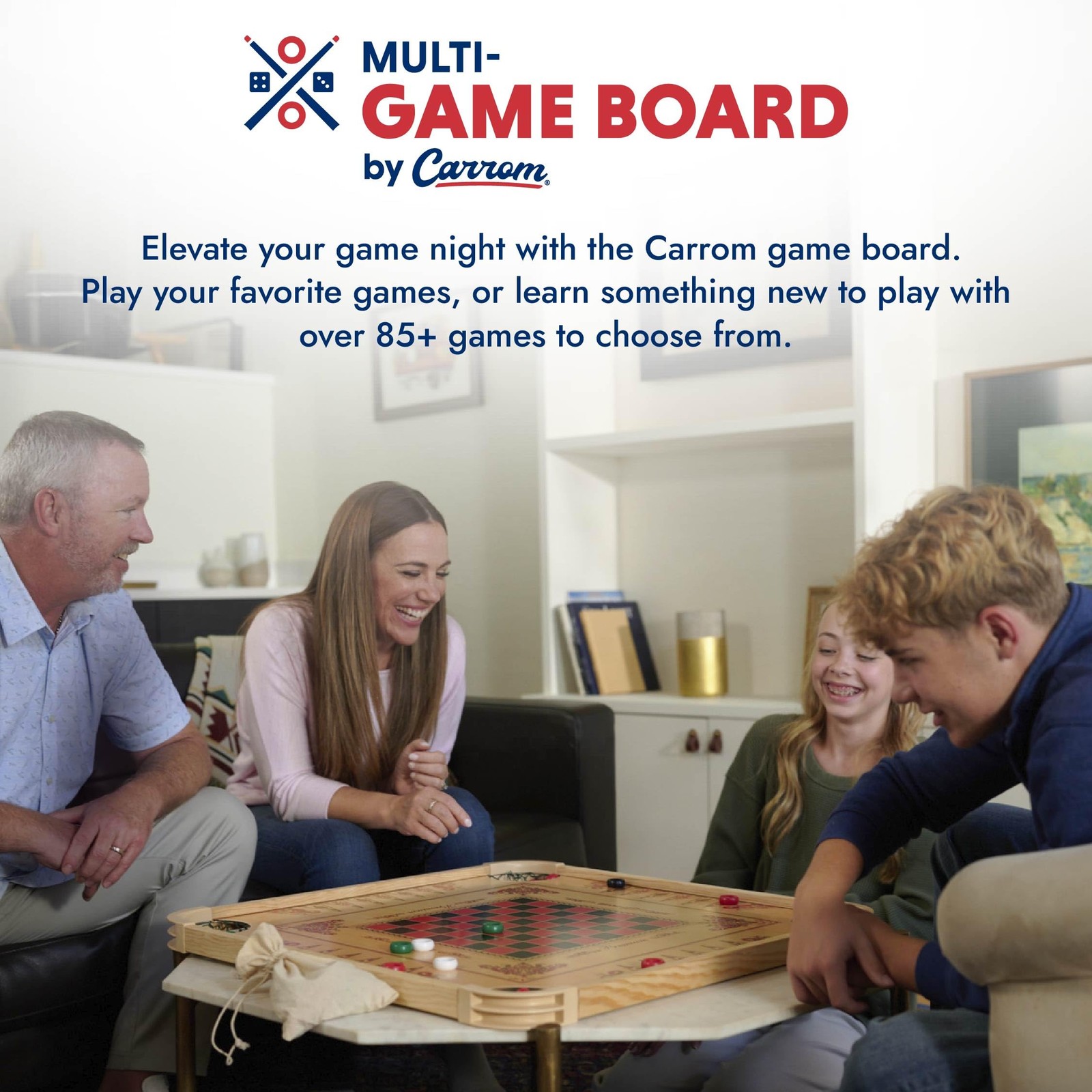 Carrom Board Game Set — Large Board Games for Adults & Children — Over 85 Board