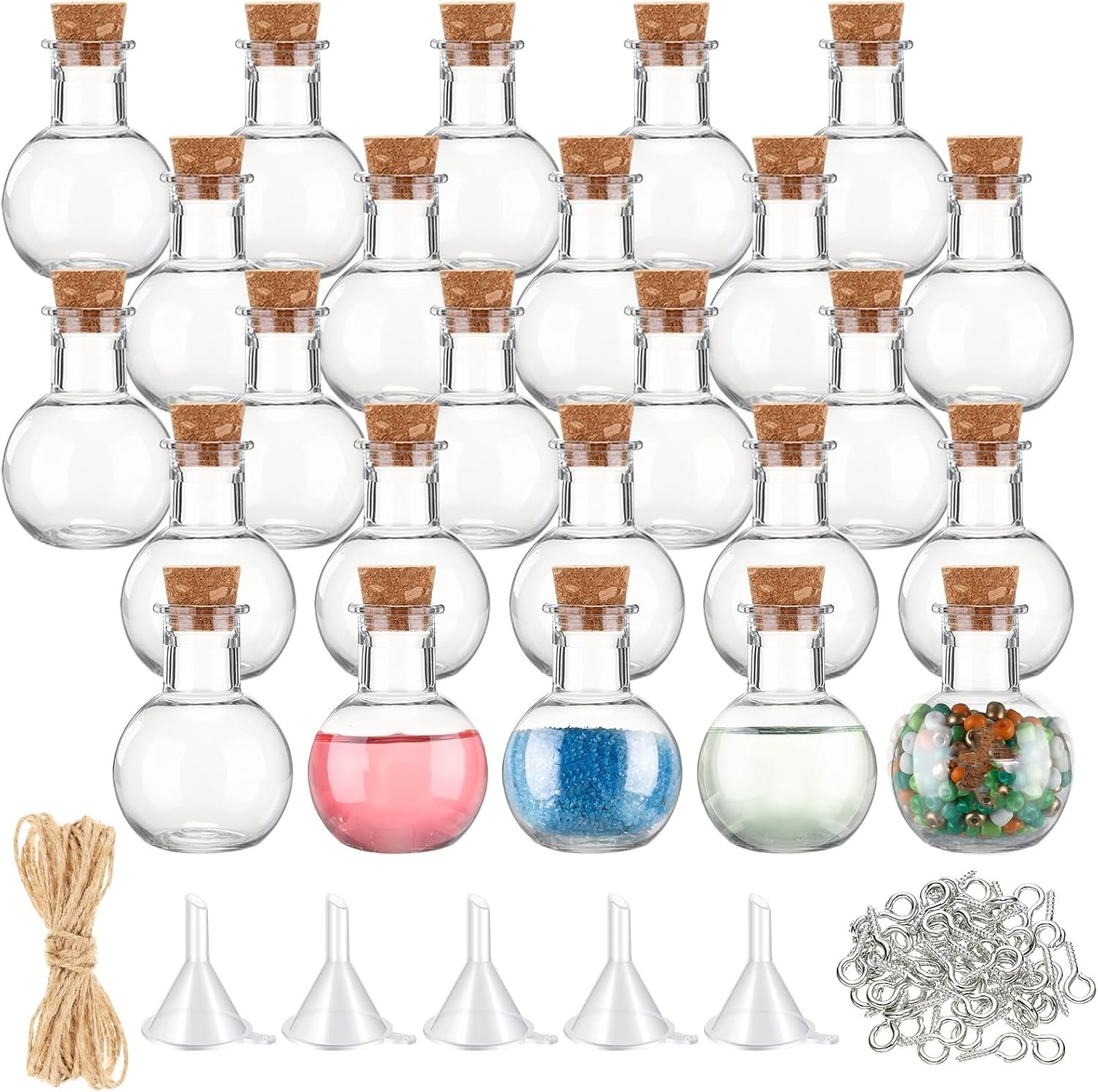 25 Pa 1oz Plastic Mini Pot Bottles with Corks, Small Sand Art