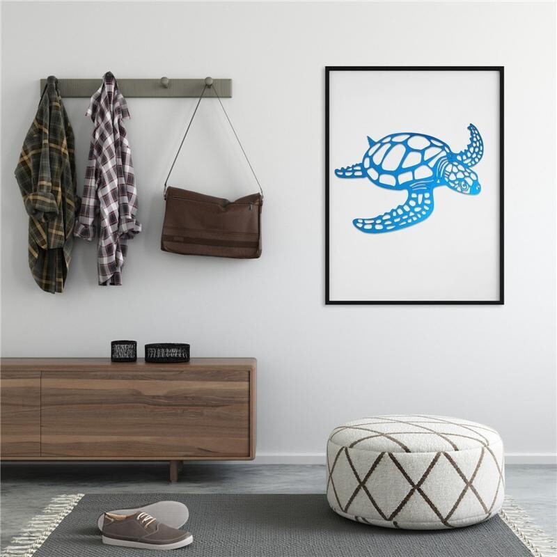 NEW! Blue Metal Sea Turtle Beach Theme Decor Wall Art Home Decor Ocean – 11″x17″