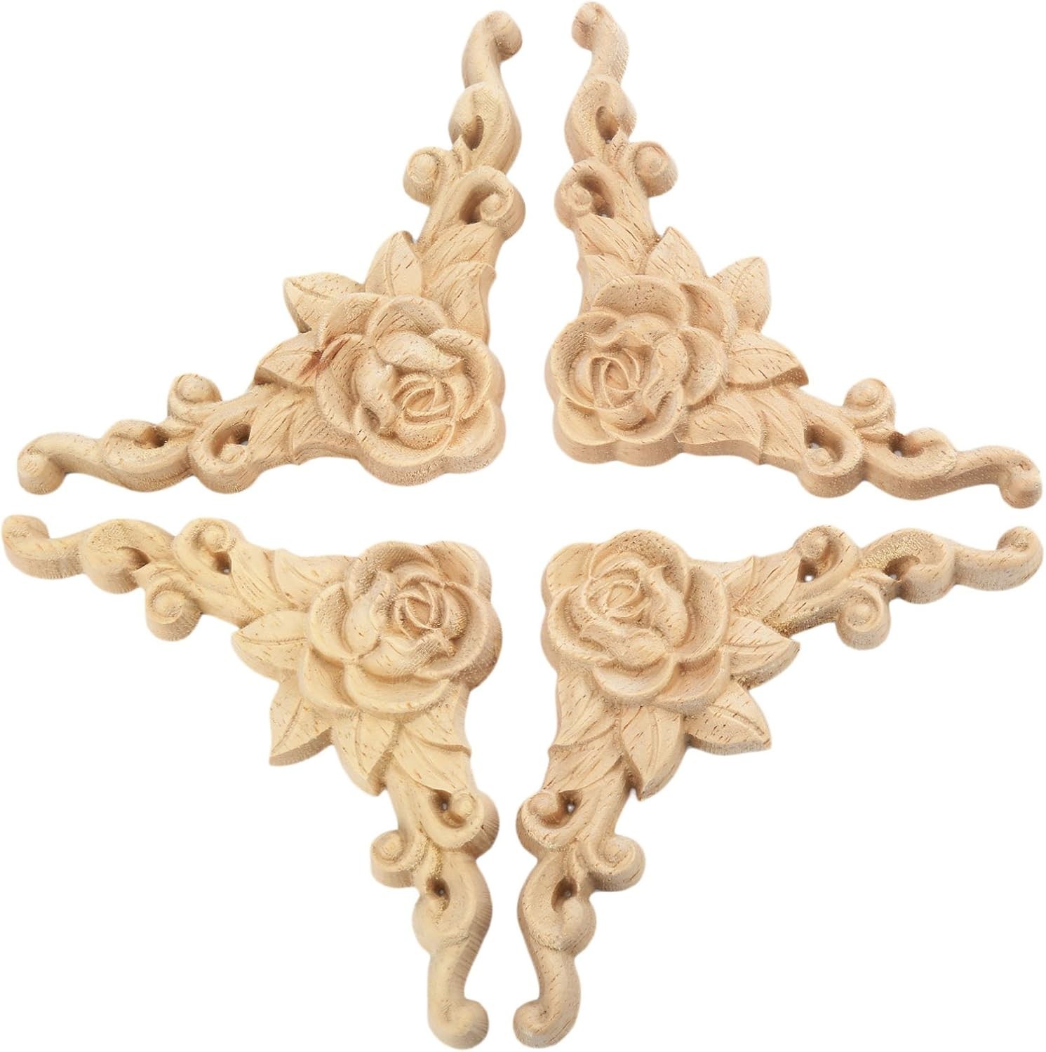 4Pcs Wood Appliques & Onlays for Furniture, 3.15″ x 3.15″8x8cm, Handmade Carv…
