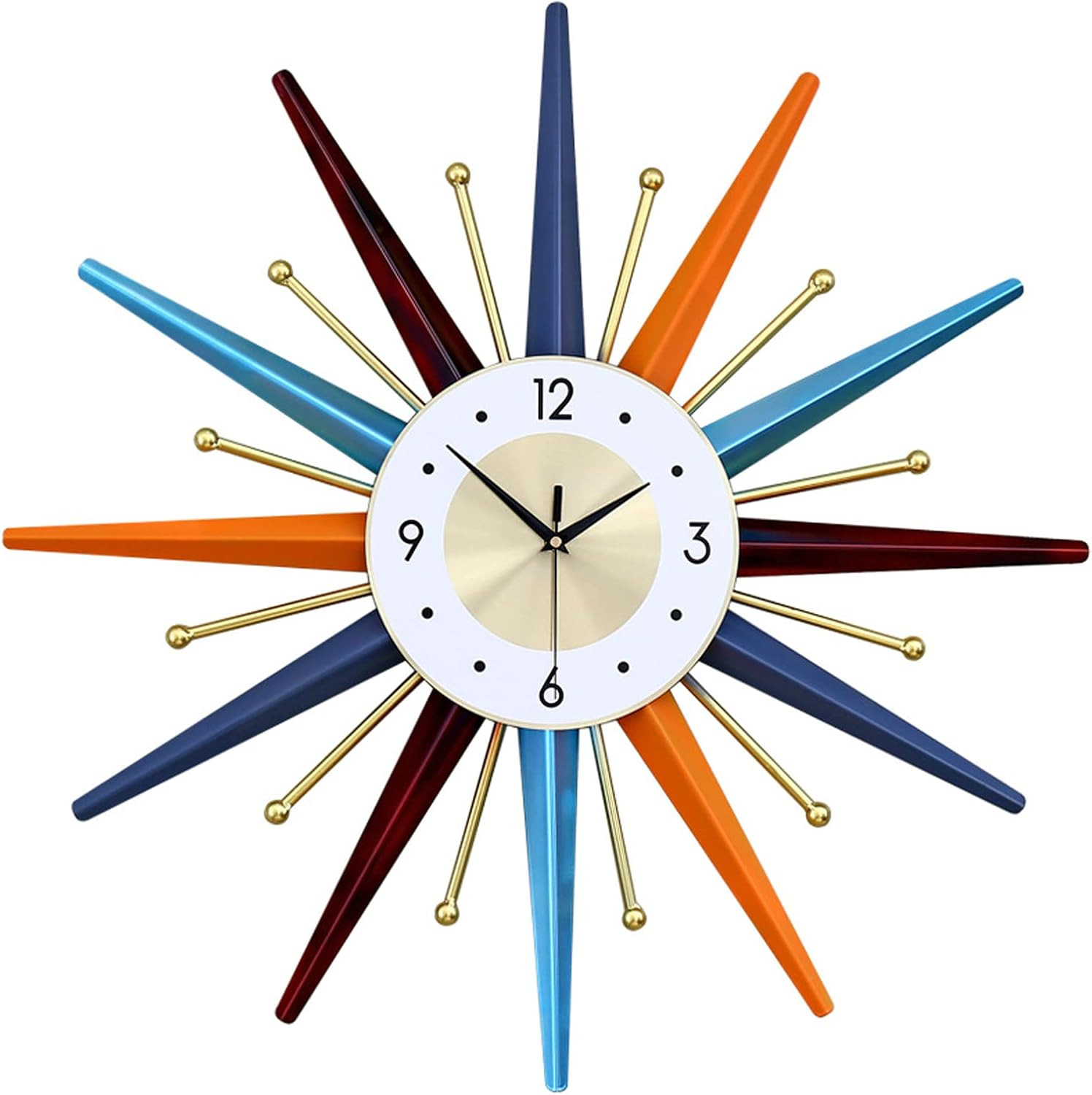 22″ Mid Century Modern Silent Wall Clock – Colorful Starburst Design Decor