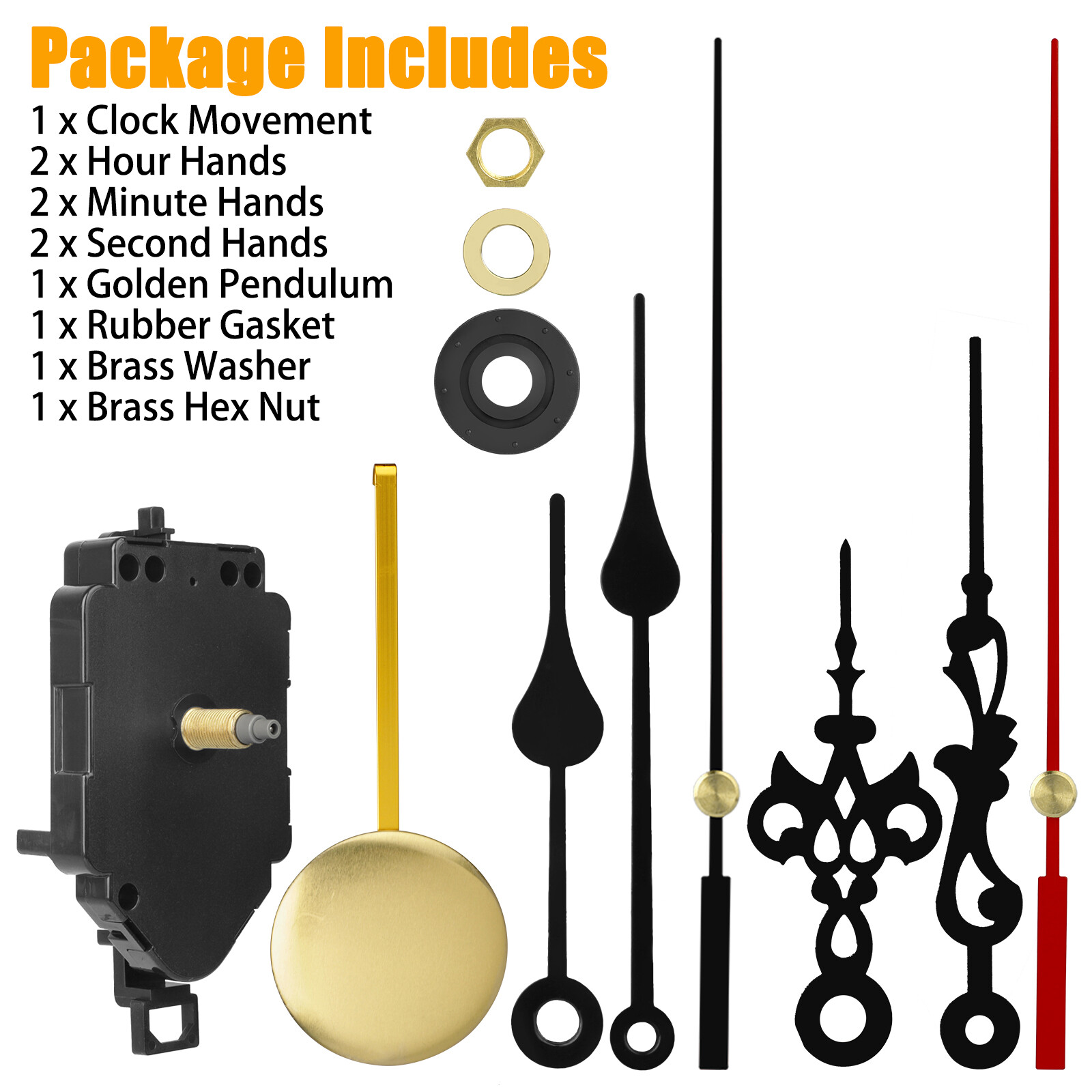 Quartz Pendulum Wall Clock Movement DIY Kit Silent Repair Parts w/2 Pairs Hands