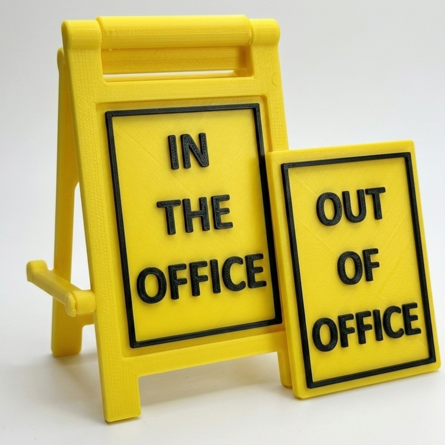 Mini Swappable 3D Desk Sign – In the Office / Out of Office (2 Panels)