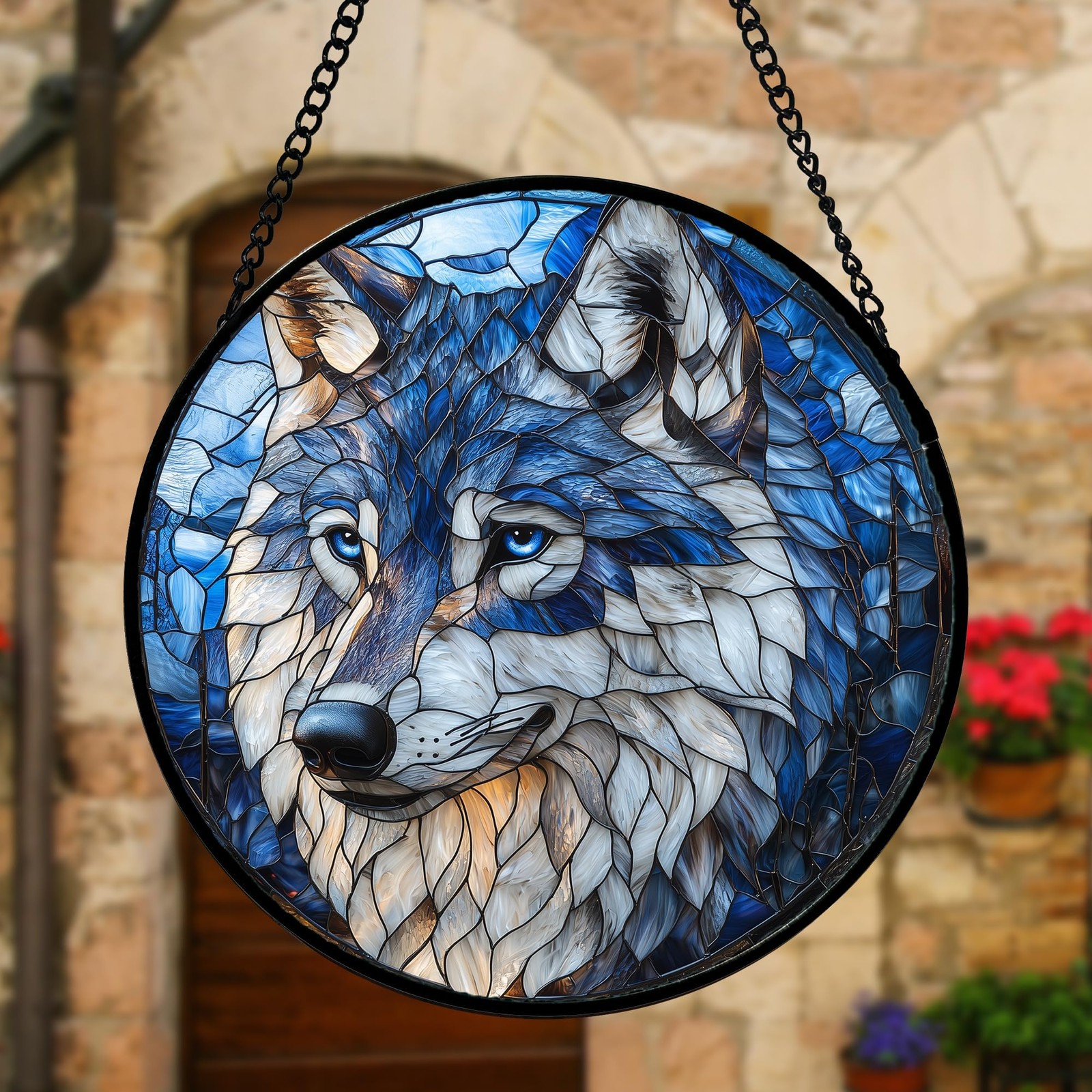 Wolf Stained Glass Suncatcher Unique Home Decor & Gift for All Occasions 7.8″