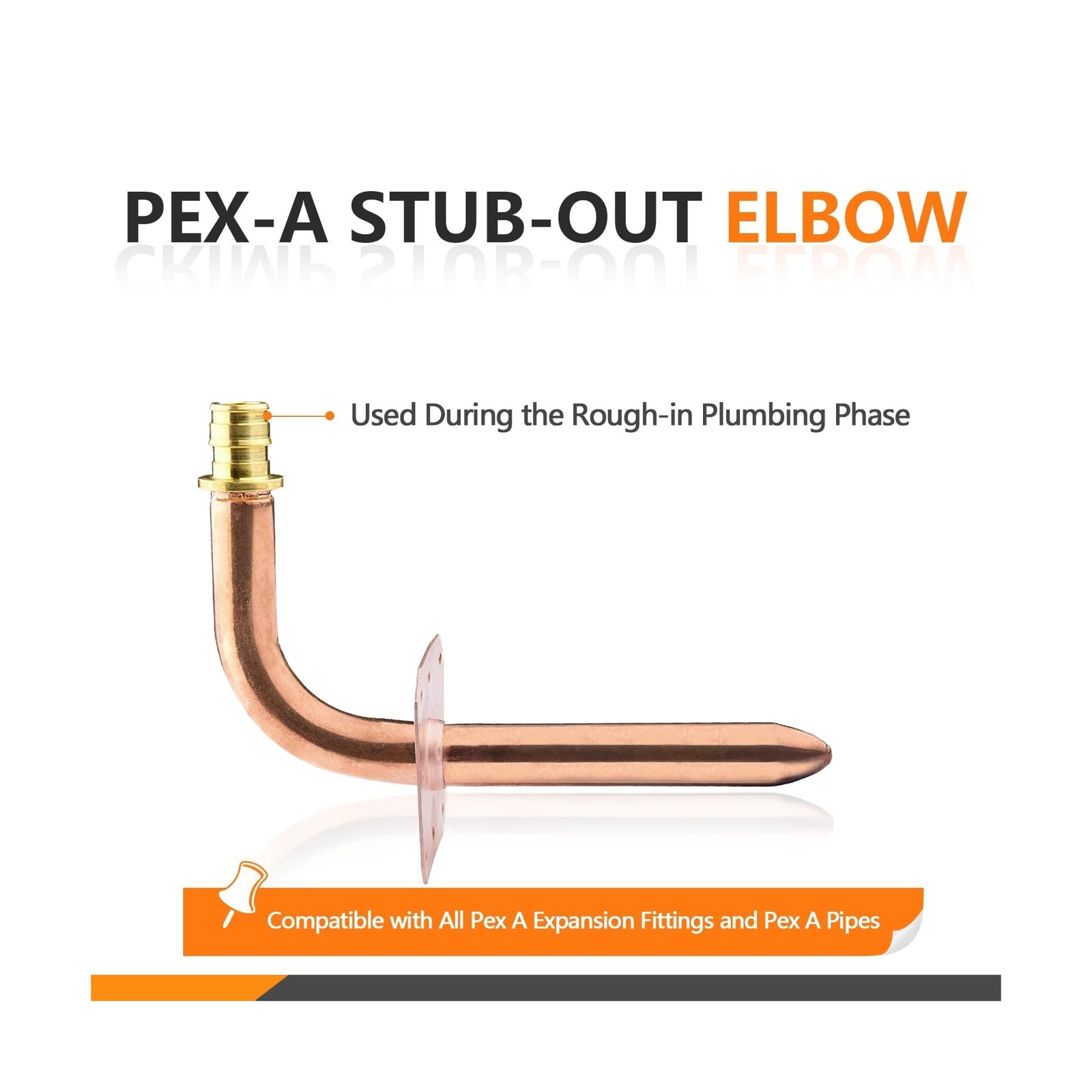 50-Pack HeSun 1/2 Inch Pex-A Expansion Copper Stub Out Elbow, 6″-Length PEX S…