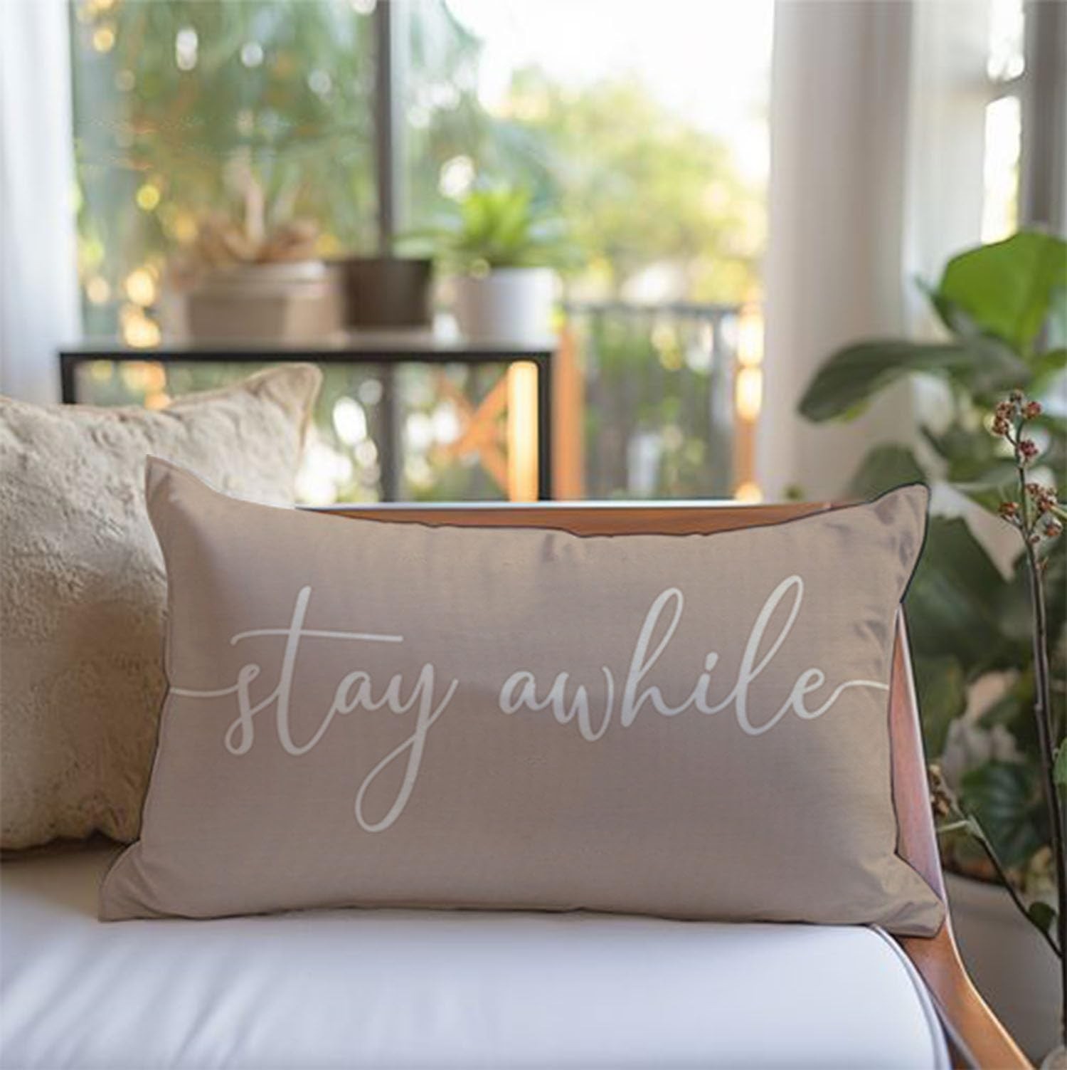 PANDICORN Modern Farmhouse Pillow Covers 12×20 with Words Stay Awhile Cozy Re…
