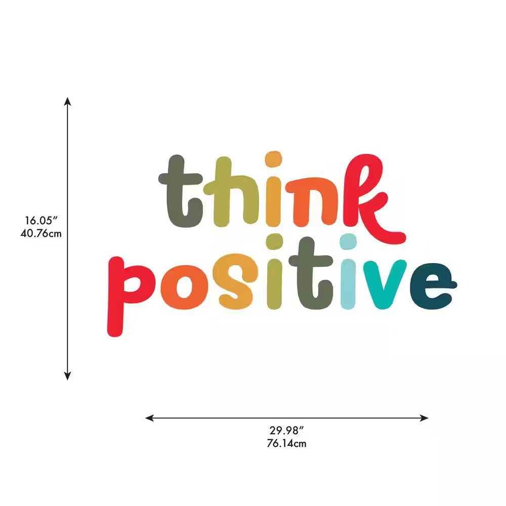 23-Piece 29.98 In. X 16 In. Think Positive Multicolor Red Wall Quote Decals