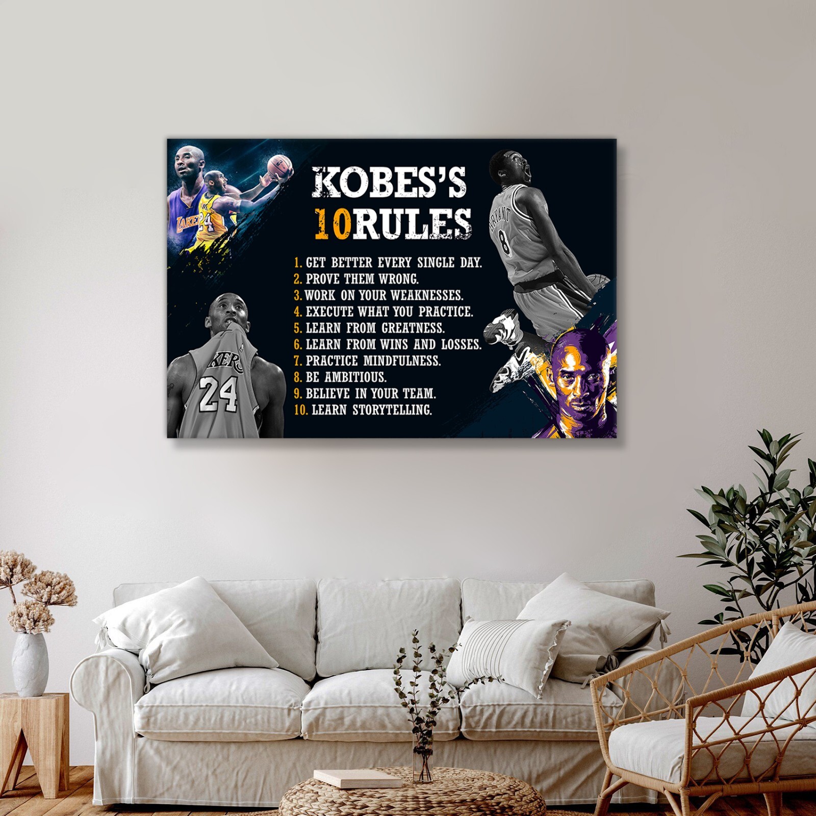 KOBE BRYANT Basketball Legend Rules Art Poster Boyfriend Gift Framed Canvas