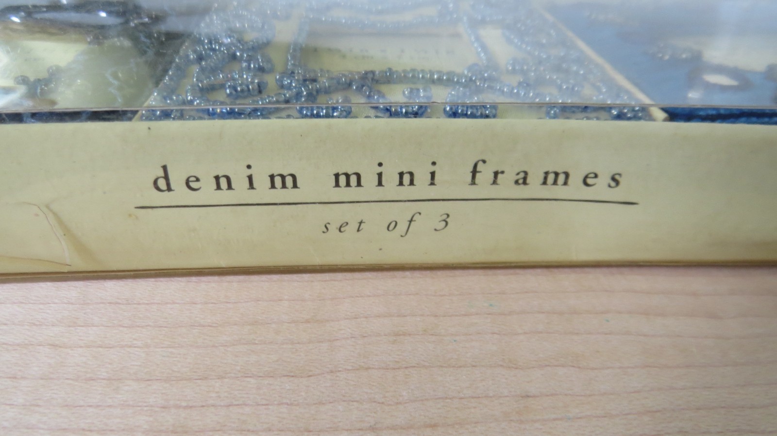 New NIP Pier 1 Imports Set of 3 Size 1.5″ x 1.5″ Fabric/Beads Picture Frame Set