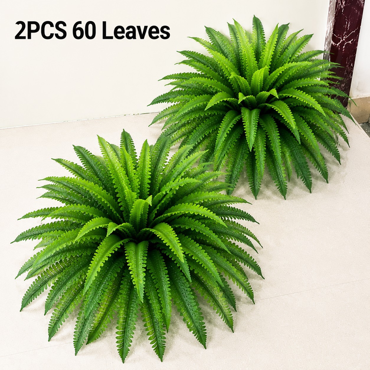 2X Fake Ferns Faux Boston Ferns 24″ Artificial Plants 60 Leaves for Each Bouquet