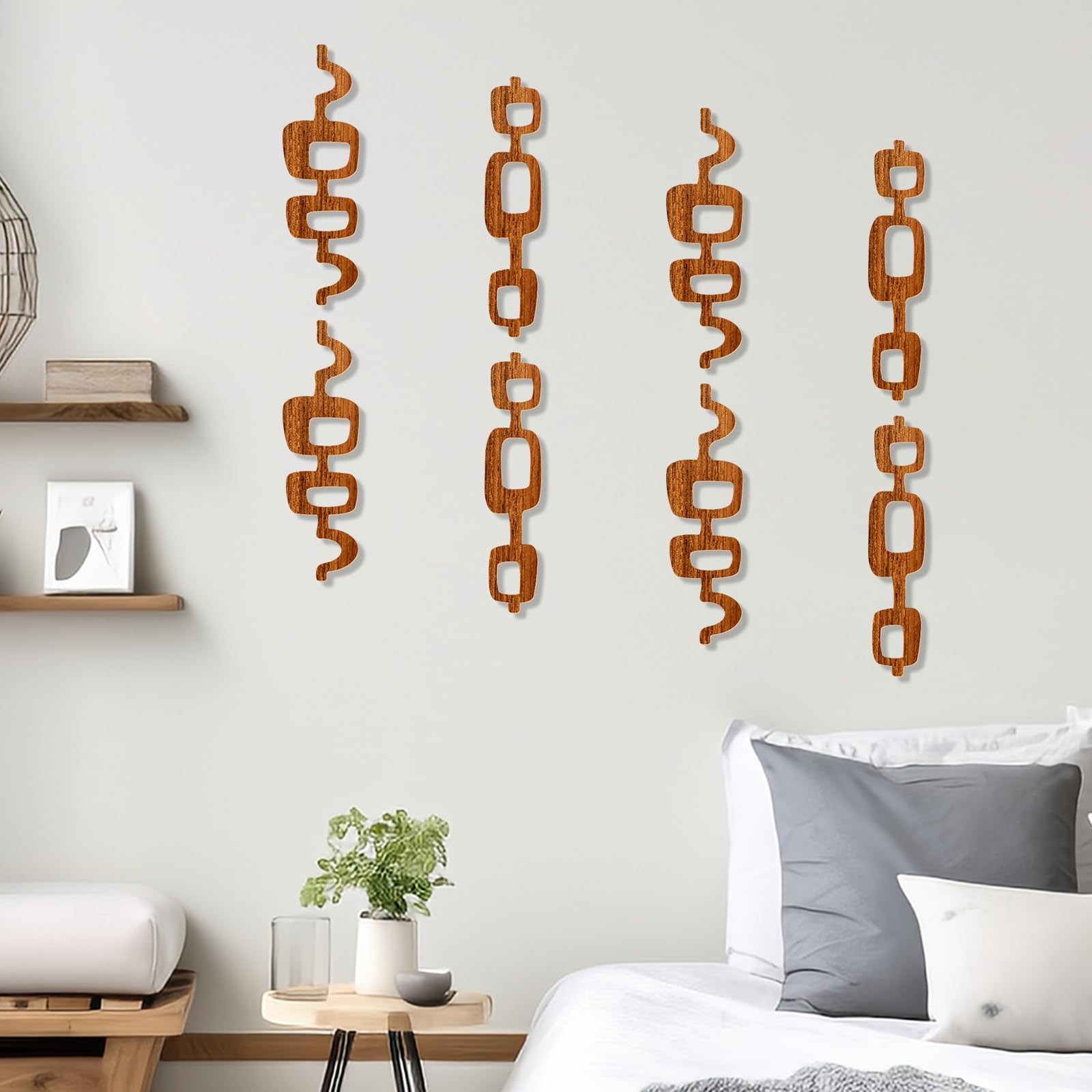 Wood Wall Art Mid Century Modern Decor Panels For Bedroom Living Room Large 8PC