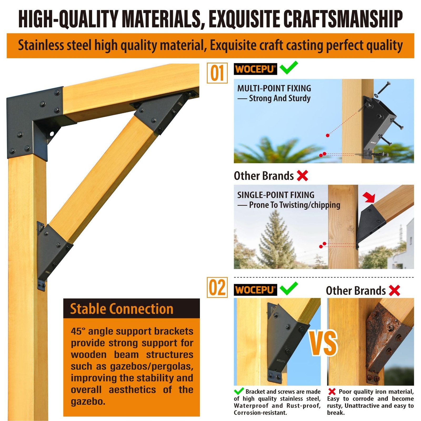2pack 2×4 (Actual 1.5”x3.5”) Degree Angle Support Brackets, For Pergola, Ga…