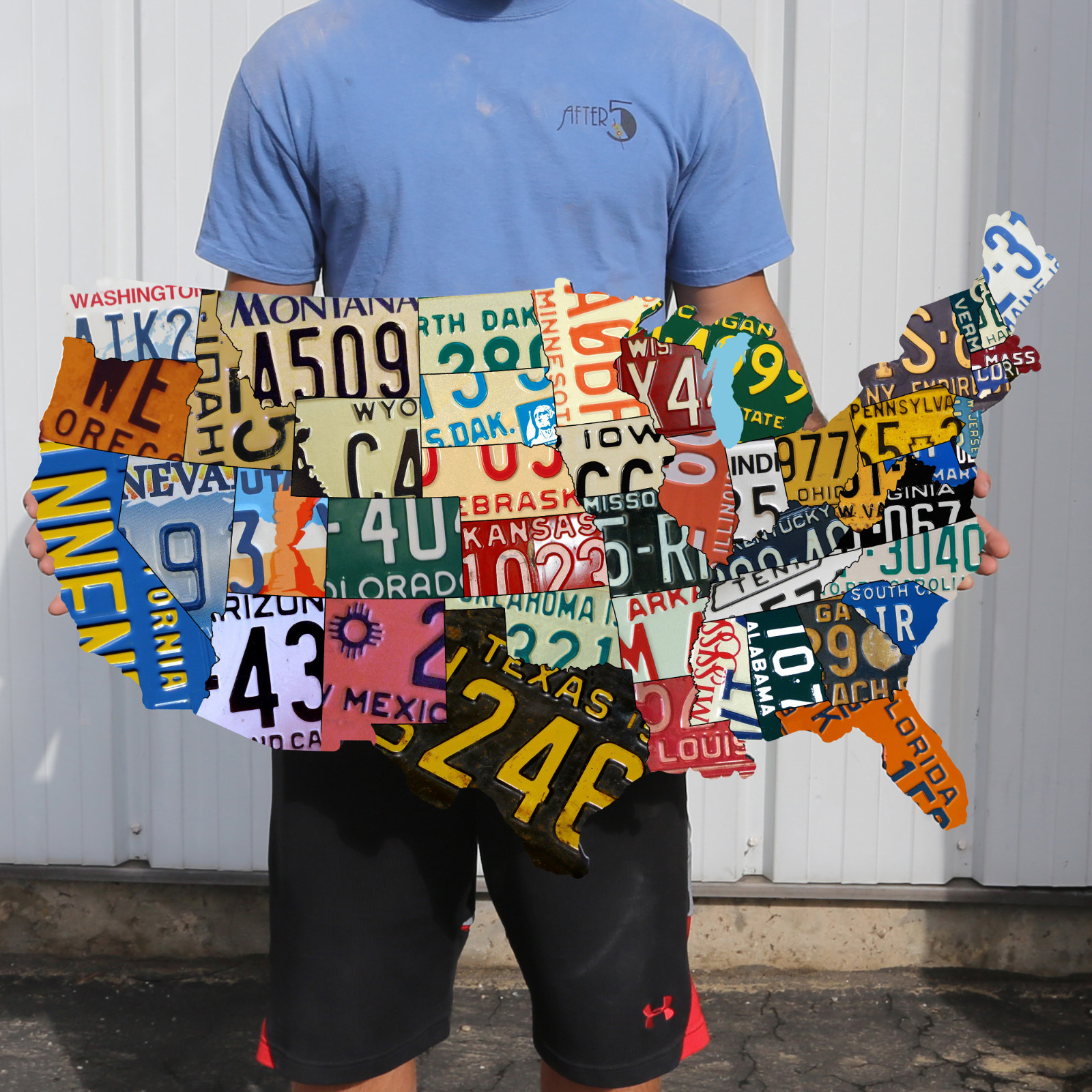 Plasma Cut Aluminum USA License Plate Map (35″ x 24″), License Plate Sign