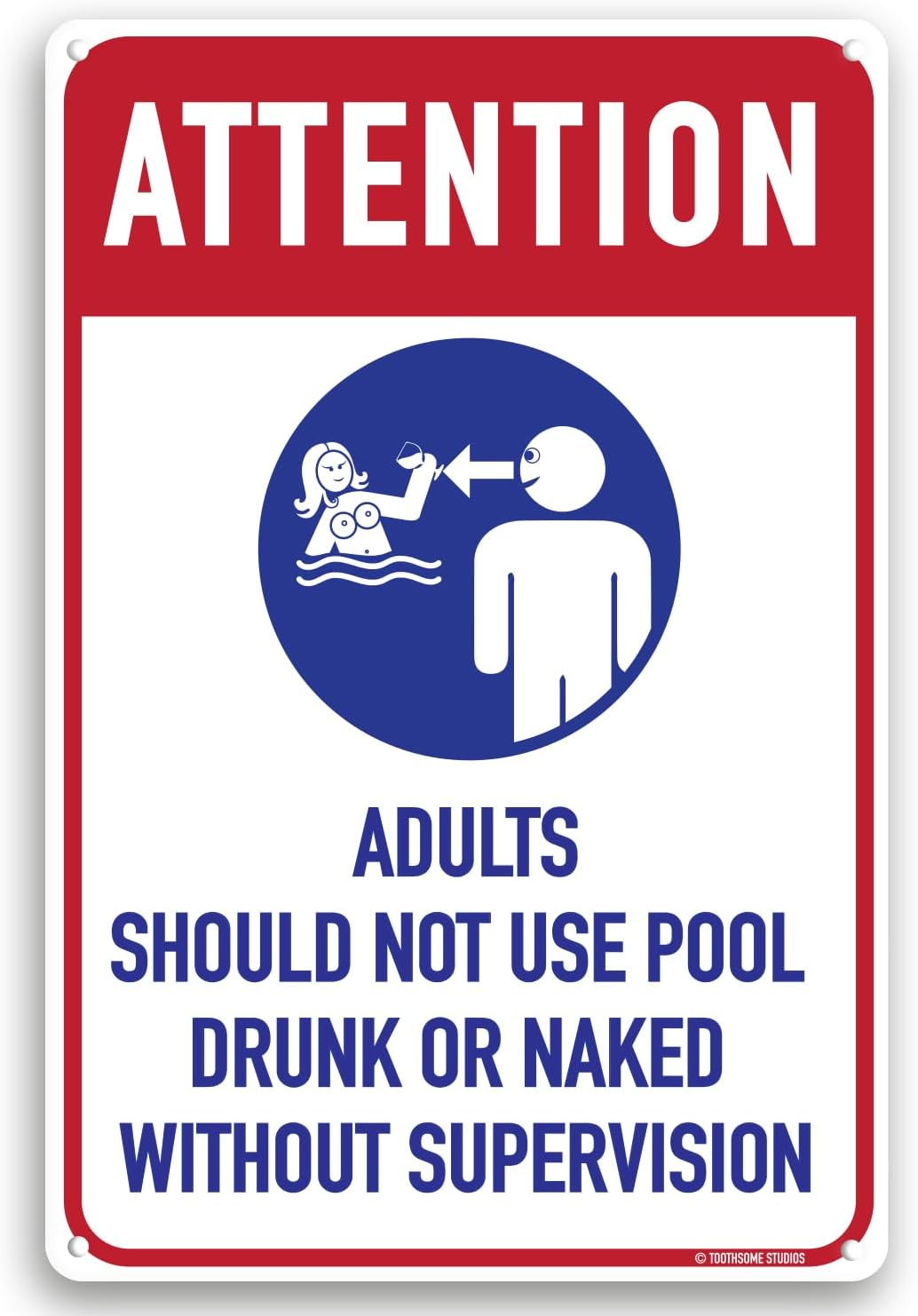 Adults Should Not Use Pool Drunk or Naked without Supervision 12″ X 8″ Funny Tin