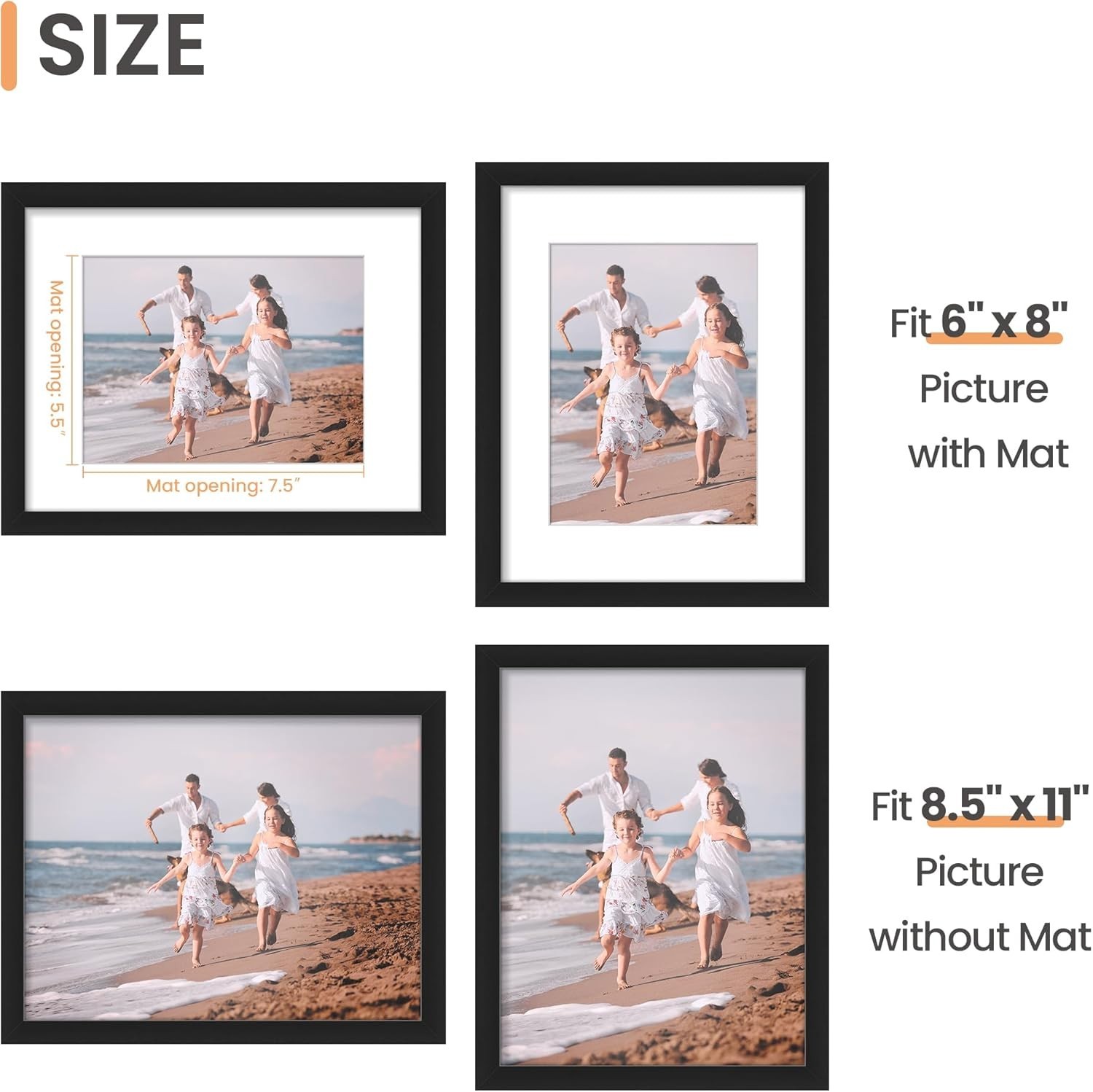 Timeless Black Photo Frame for 8.5×11 or 6×8 – Ideal Gift for All Occasions