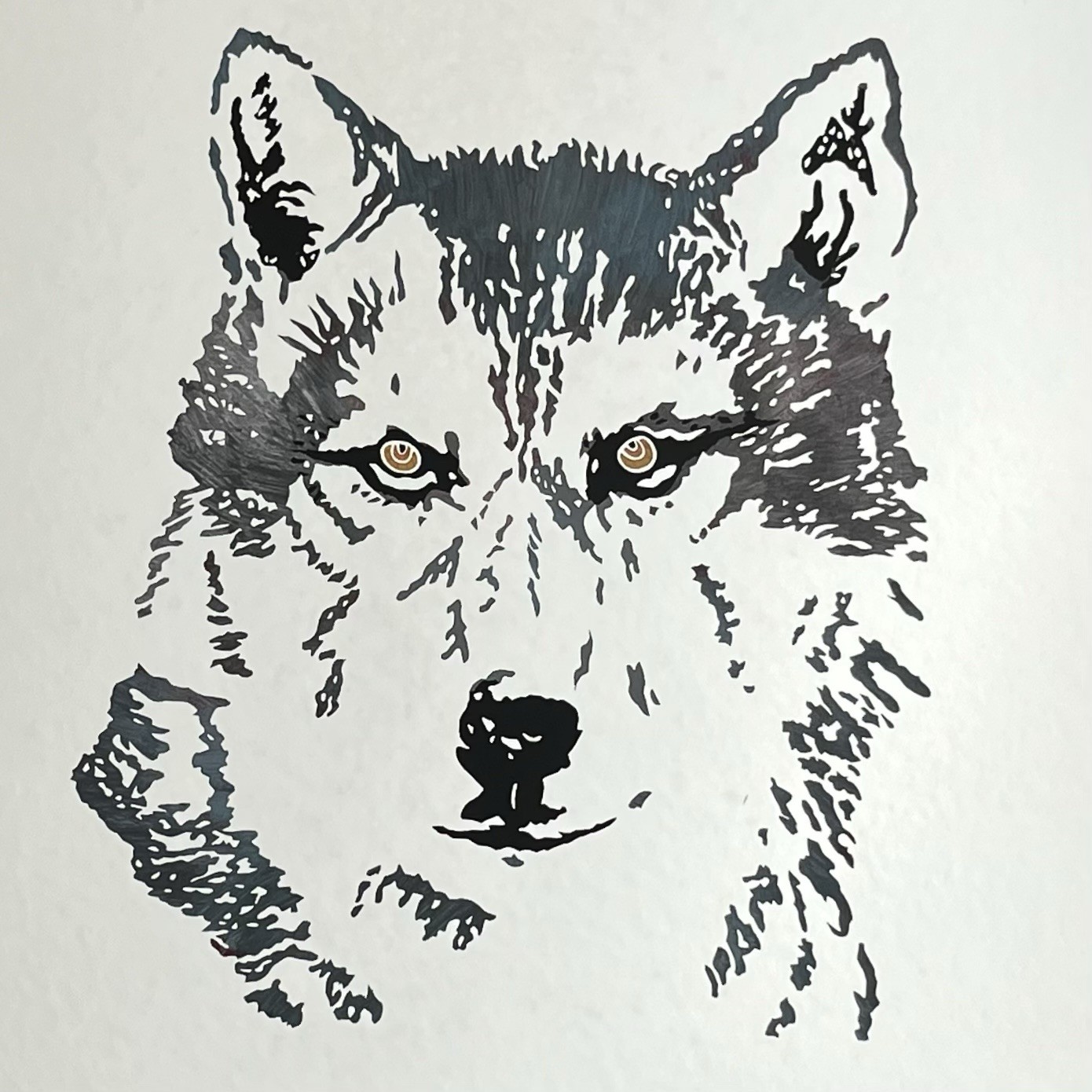 1999 OOAK Wolf Mirror Custom Made Etched & Painted in Wooden Frame 13.5” x 13.5”