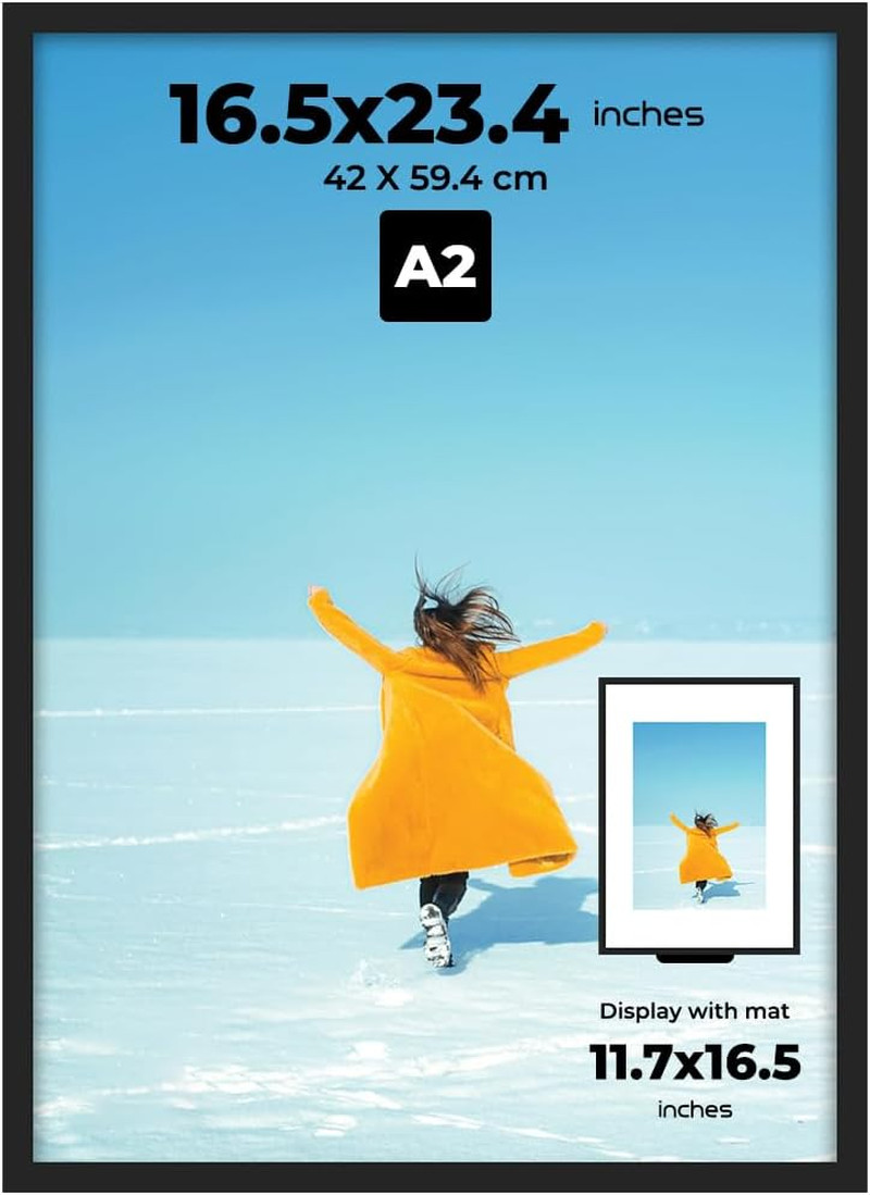 WOOD Black A2 Frame Display 16.5 X 23.4 Inch Posters and Pictures – Horizontal a