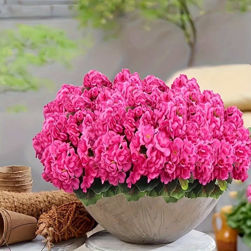 4Pcs Artificial Pink Geranium Flowers Fake Plants for Outdoor Garden Patio Decor