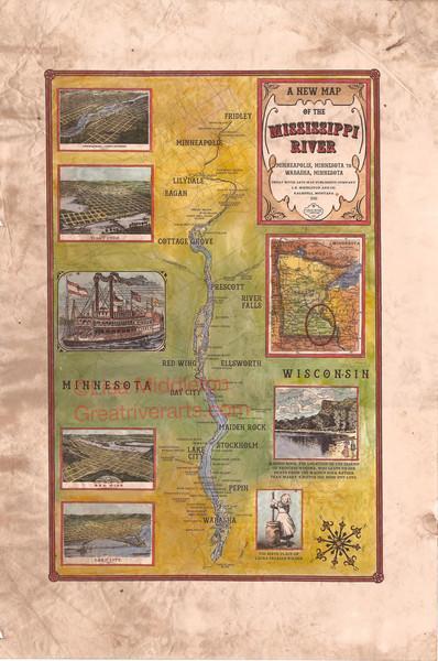 125Upper Mississippi River Fridley to Wabasha Vintage Historic Antique Map Print