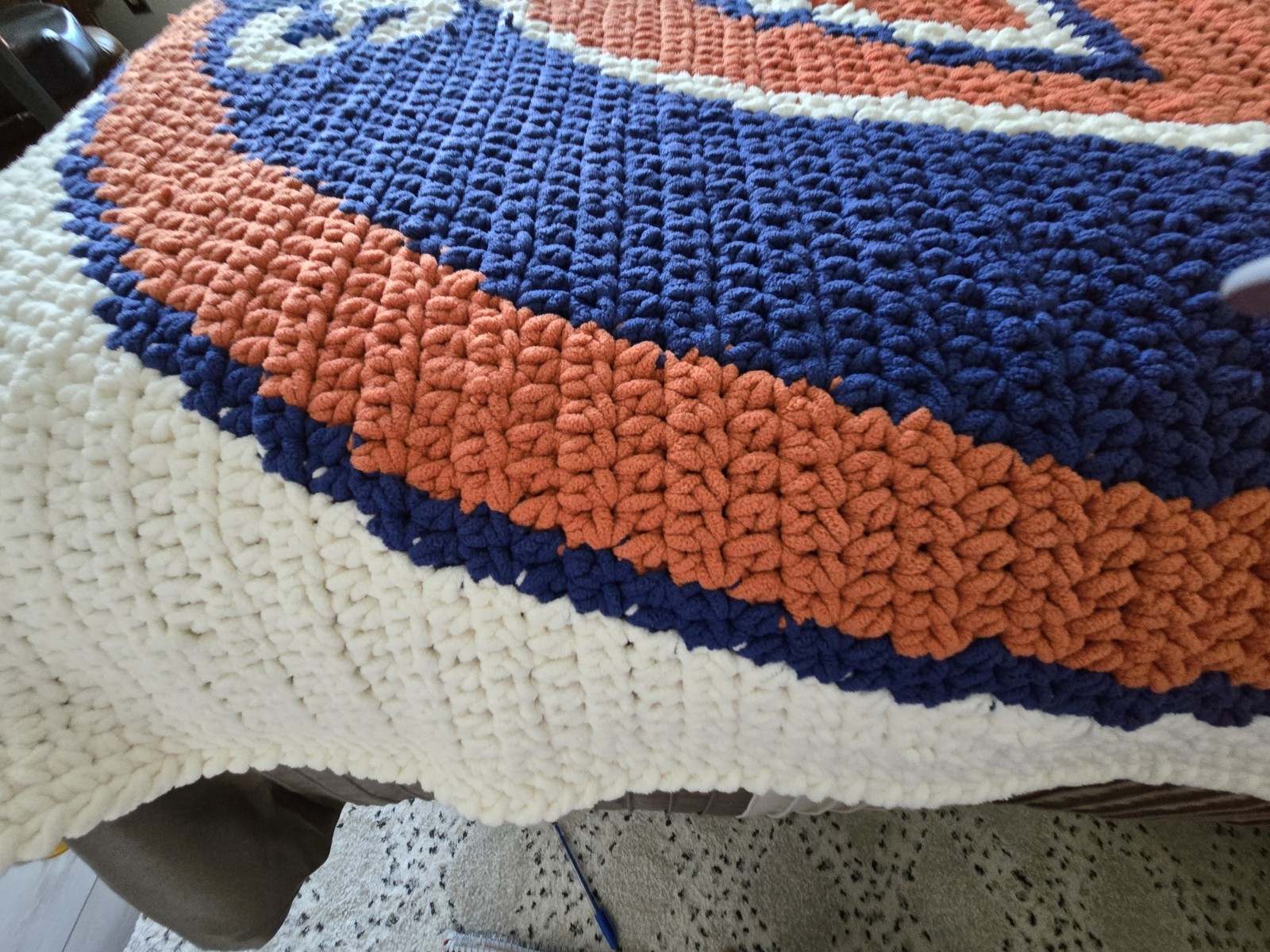 Chicago Bears Handmade Crochet Throw Blue Orange White 5′ 5″
