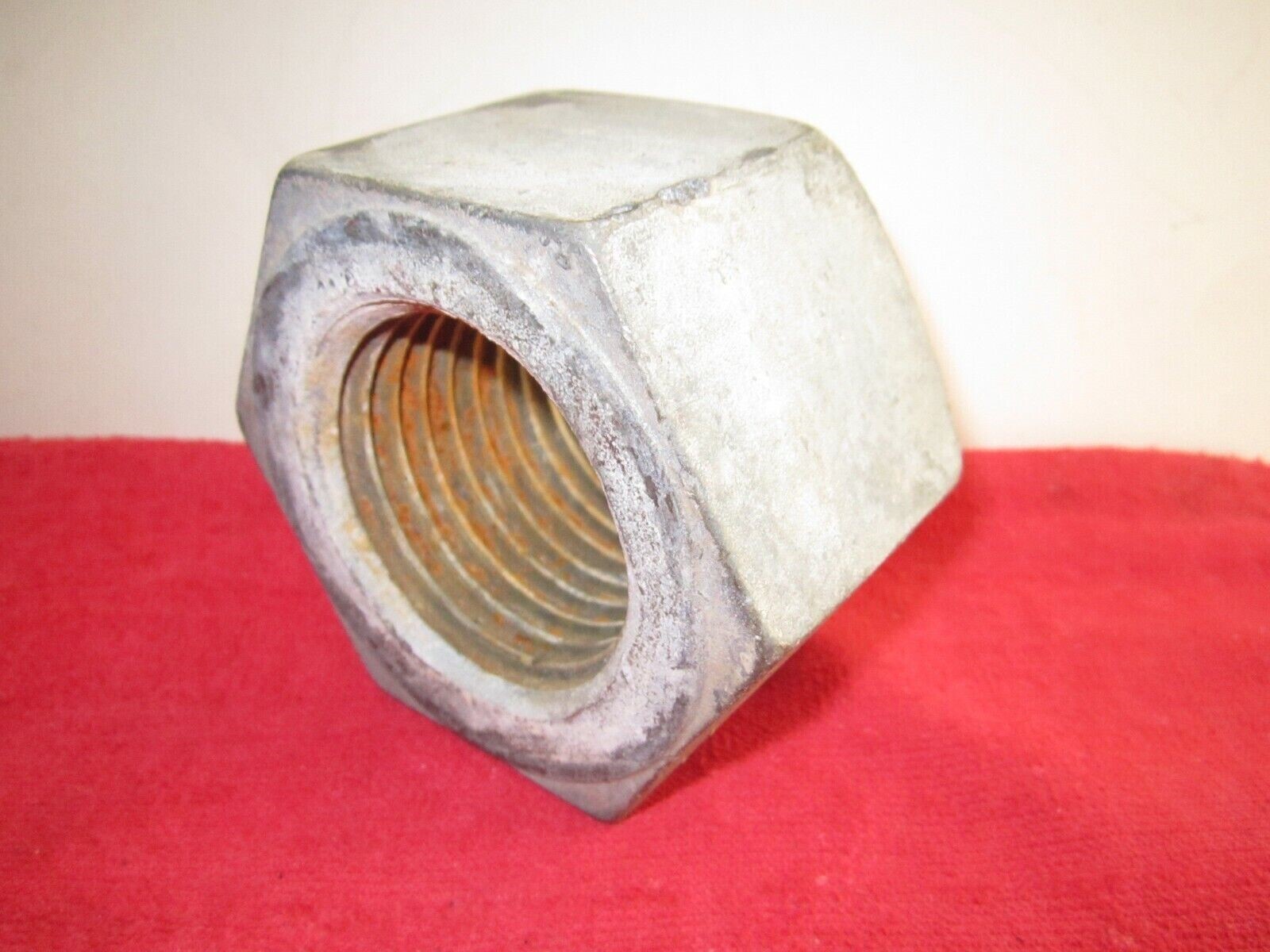 LARGE HAND SIZE OIRD 2HX 2″ BORE 3 3/8″ GALVINIZED HEX NUT MAN CAVE PAPERWEIGHT