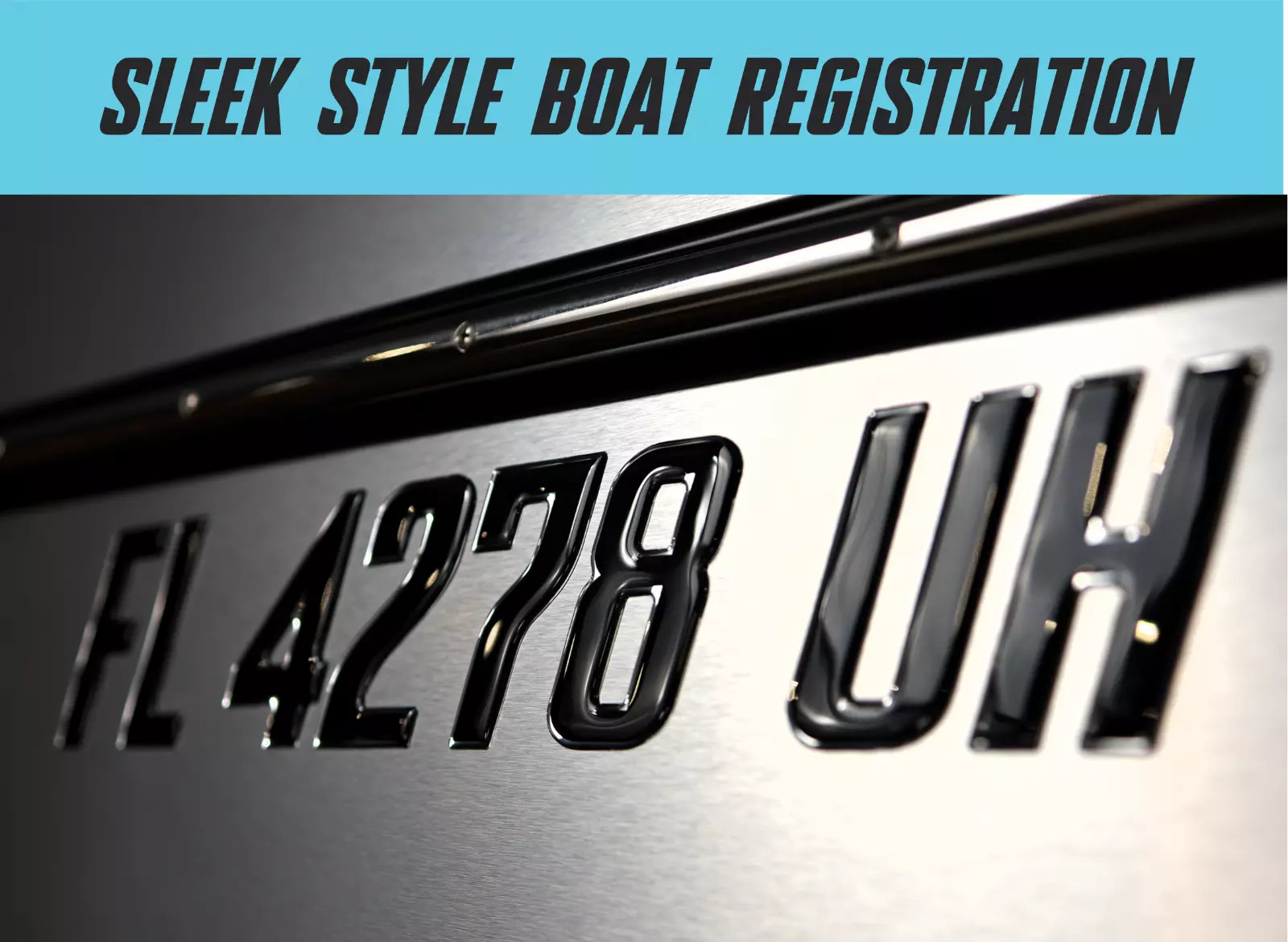 Boat Registration Numbers 3D Domed Raised Decals Black Chrome Trim Marine Grade